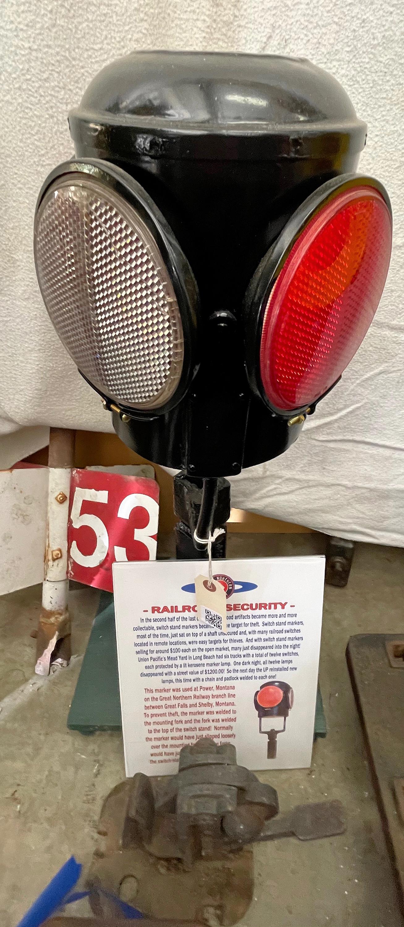 Great Northern Railway Security Lantern [133392]: 27" tall made by Dressel, 8x8x10", 2 clear 2 red lensesDate: Country (if not USA): State: City: Provenance: Gary Nelson Railroad Collection