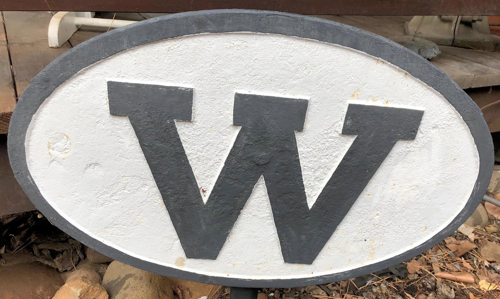 Train Signs along Track [133632]: "W" - whistle, 18 x 14"; X - crossing, 12 x 12" cast iron signs.Date: Country (if not USA): State: City: Provenance: Gary Nelson Railroad Collection