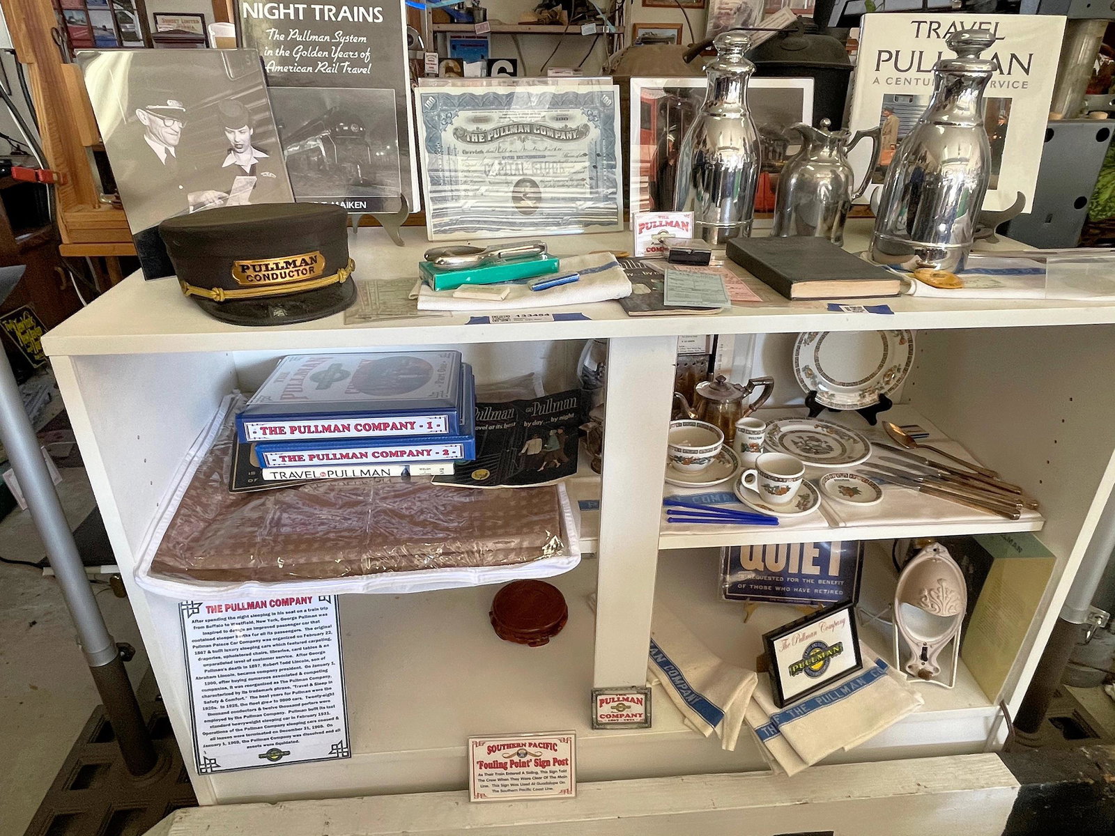 Pullman Company Collection [133454]: Large collection of more than 100 items from the Pullman Company, circa 1900 and up. Includes, pullman conductor's hat, ticket punch, passes, agent's stubs, collectible buttons, 4 coffee pots, numerou