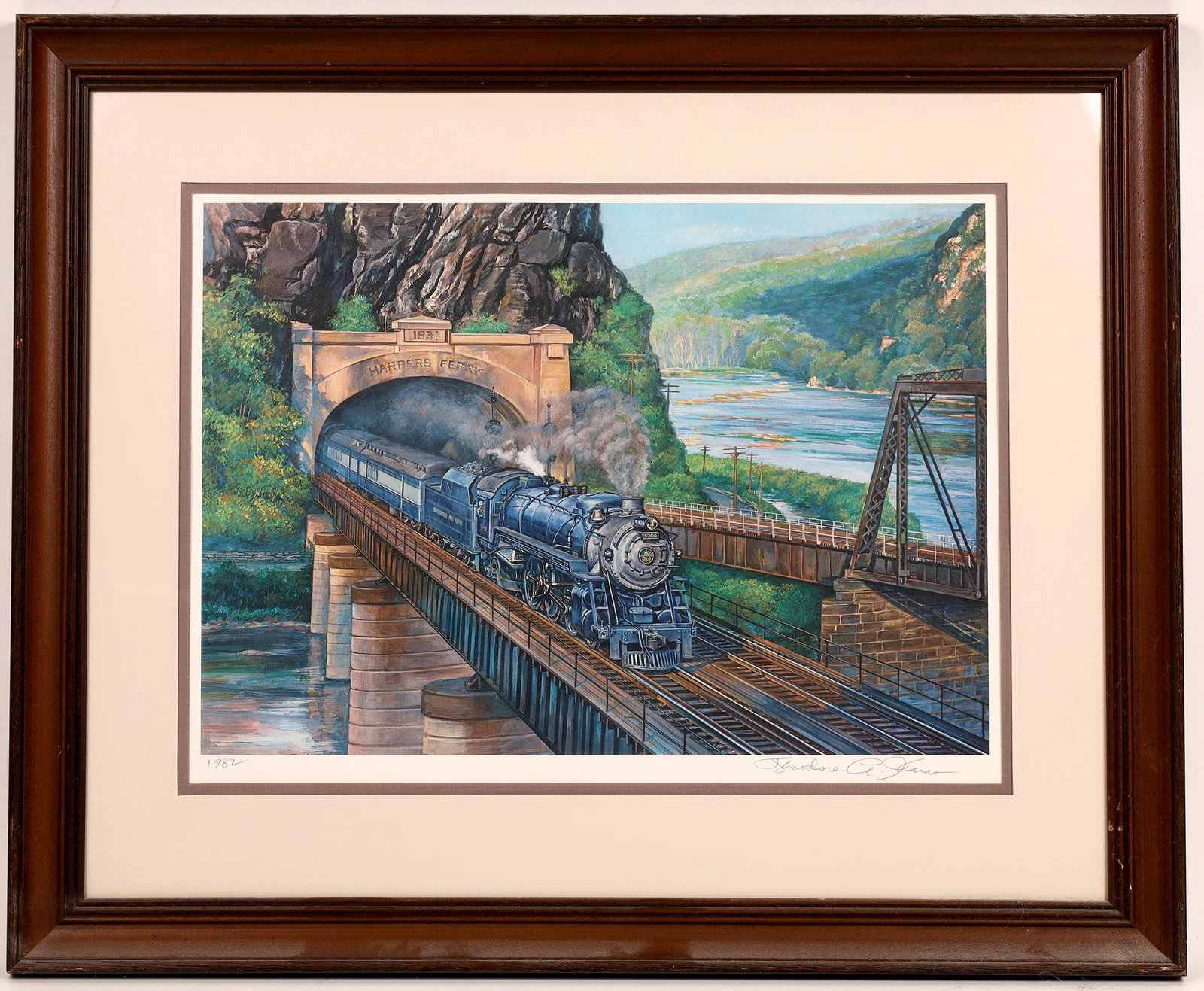Railroad Prints by Theodore Xaras, 1980 - 4 [133650]: Four framed prints, 18 x 24", possibly an original set of 4, all signed by Xaras in pencil at lower right. Very nice group.Date: Country (if not USA): State: City: Provenance: Gary Nelson Railroad Col