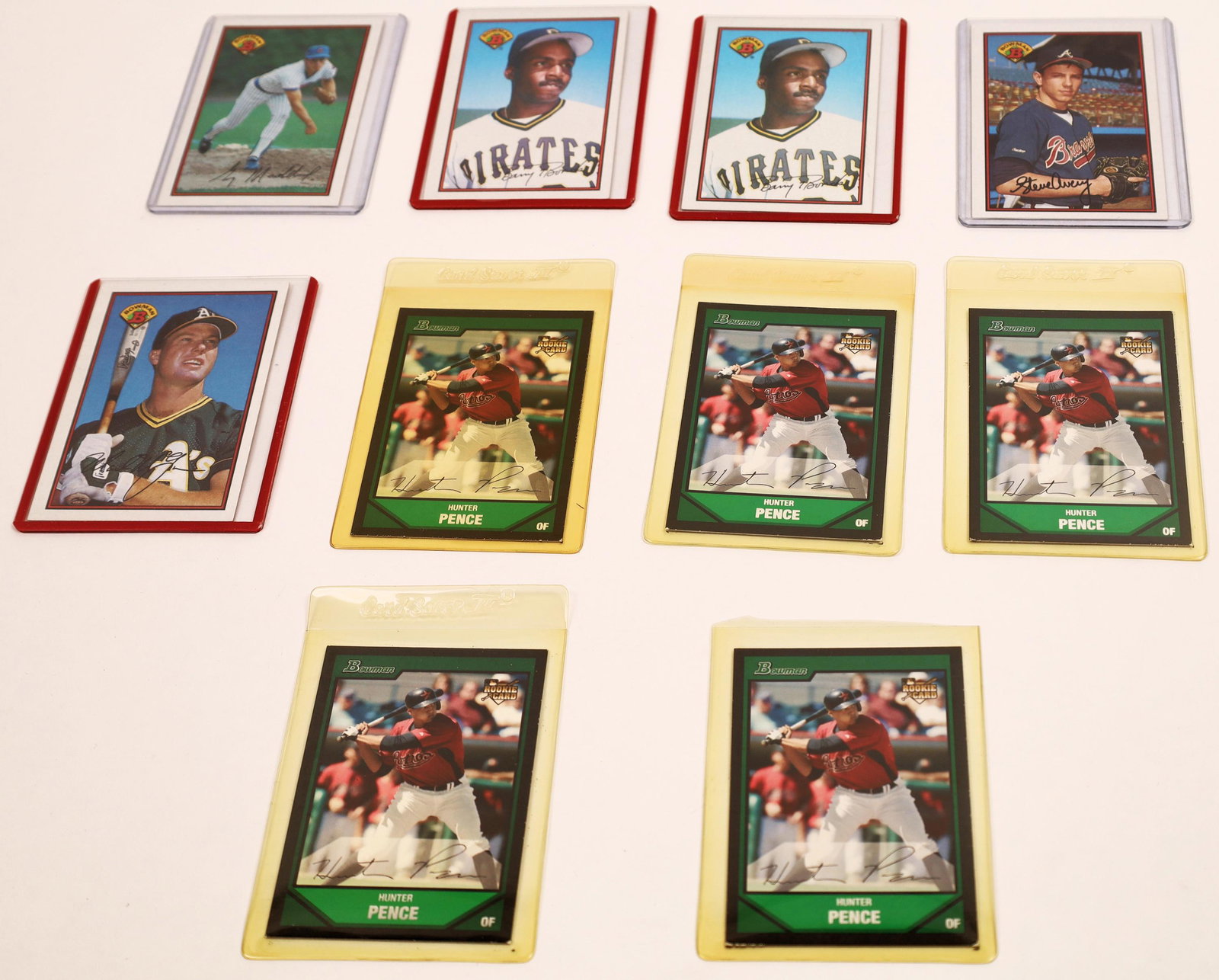 Bowman Super Star Baseball Cards (10) [129799]: A group of 10 Bowman baseball cards featuring some real super stars of the game. Included are multiples of Barry Bonds, during his Pirate days, Greg Maddux as a Cub, five of Hunter Pence as a Houston 