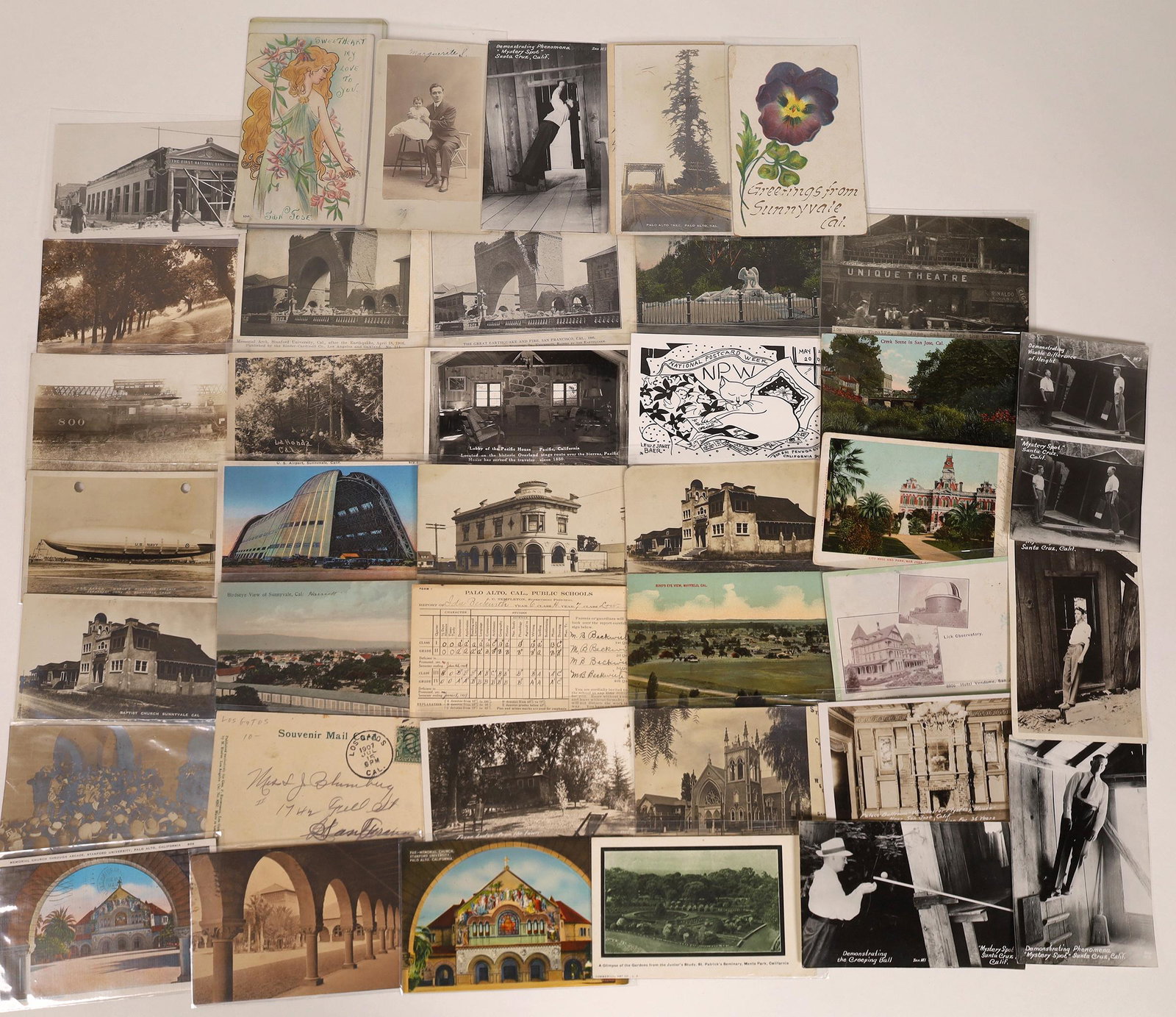 South Bay Area Real Photo Postcard Collection [128386]: Lot of 35 real photo postcards from: San Jose, Santa Cruz, Palo Alto, Sunnyvale, Mayfield, and vicinity. Earthquake damage at Stanford.Date: Country (if not USA): State: CaliforniaCity: Provenance: Ke
