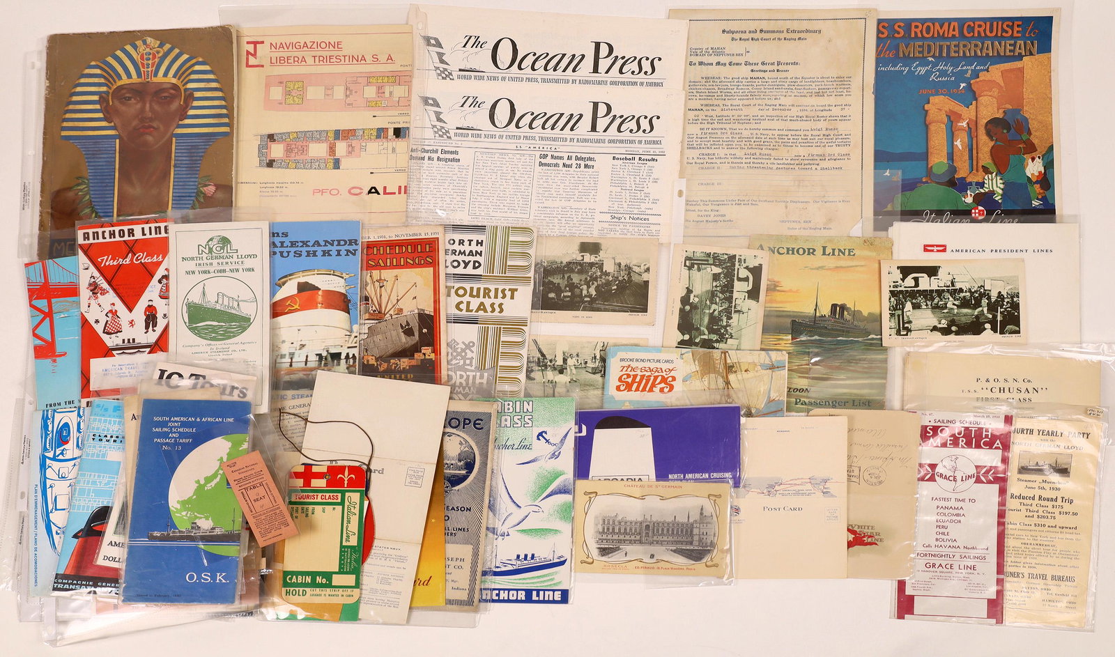 Cruise Line Ephemera Collection [128426]: Large collection of cruise line ephemera: deck plans; post cards; photos; luggage tags; American President Lines stationery; over 60 pieces. Date: Country (if not USA): State: City: Provenance: Ken Pr