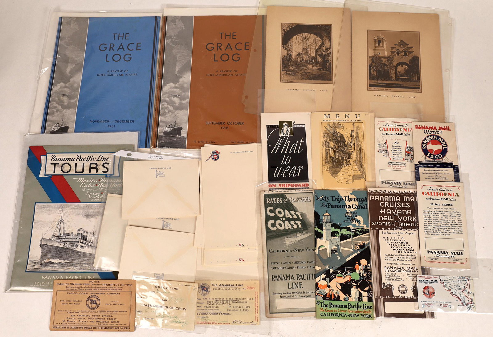 Panama Mail Steamship Company Collection [128304]: More than twenty pieces related to the Panama Mail Steamship, which sailed from San Francisco and Los Angeles via Mexico, Guatemala, El Salvador, Nicaragua, Costa Rica, Panama Canal and Colombia. Broc