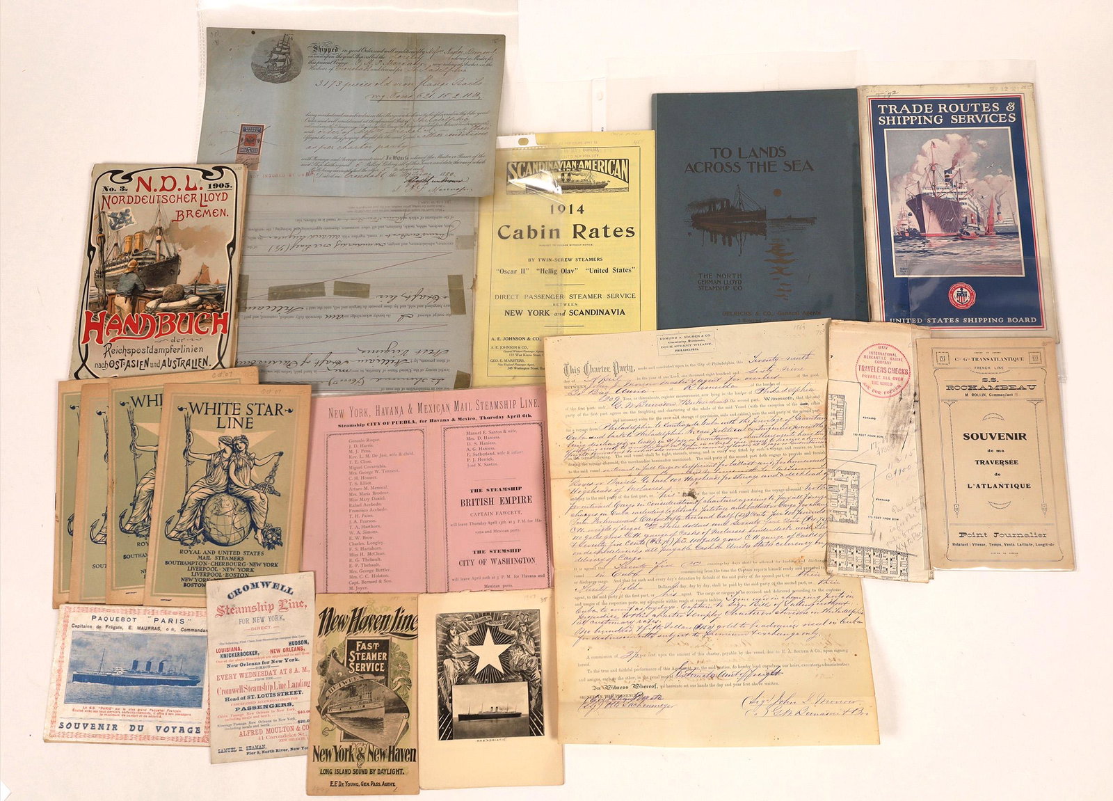 Steamship Ephemera Collection [128425]: Group of papers from steamship companies dating back to 1869: New York, Havana & Mexican Mail Steamship Line; Cromwell Steamship Line; 1869 contract from Edmund A. Souder & Co. Dock Street Whart, Phil