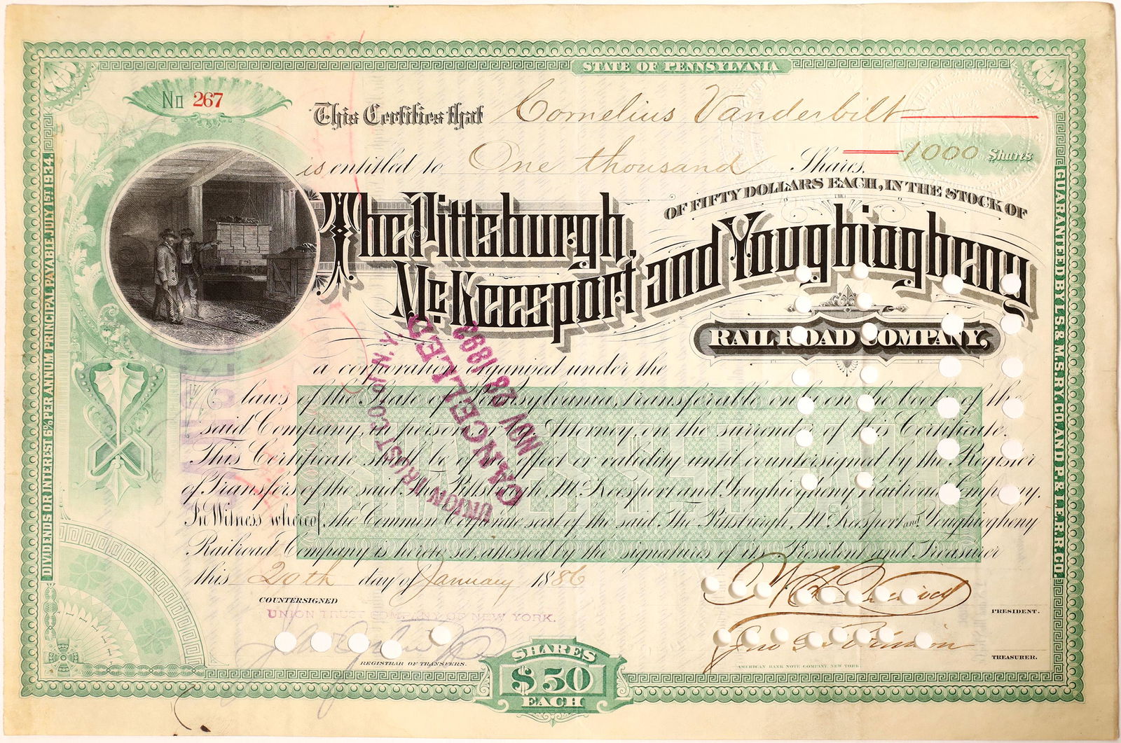 Cornelius Vanderbilt signature on Pittsburgh, (1 of 2)