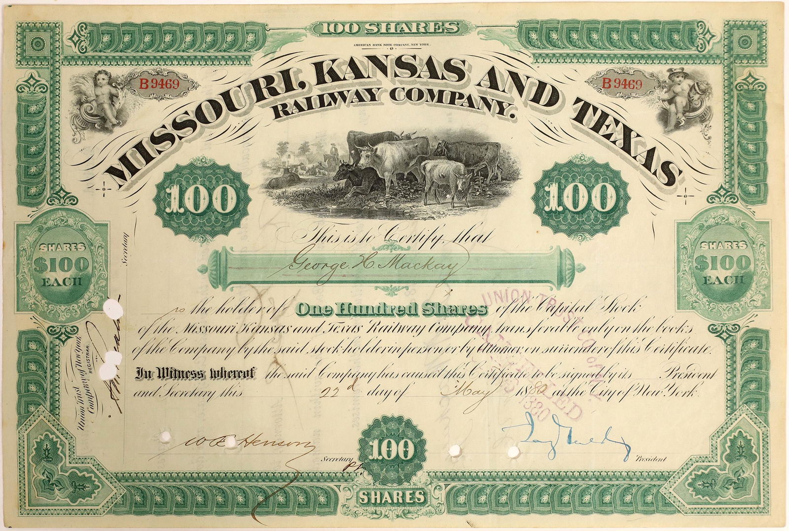 Jay Gould Signature as President on Missouri, Kansas (1 of 1)