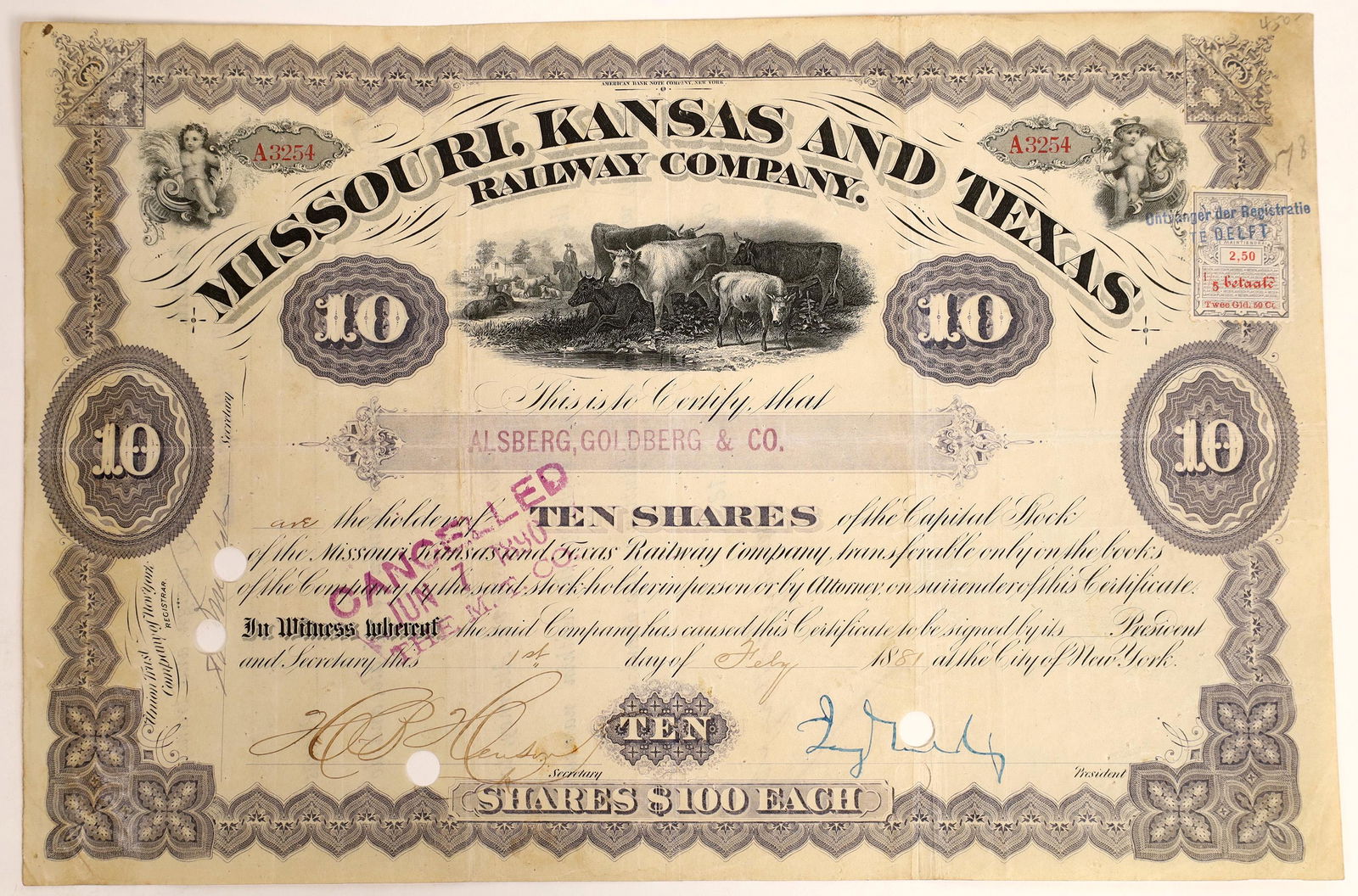 Jay Gould Signature as President on Missouri, Kansas (1 of 1)