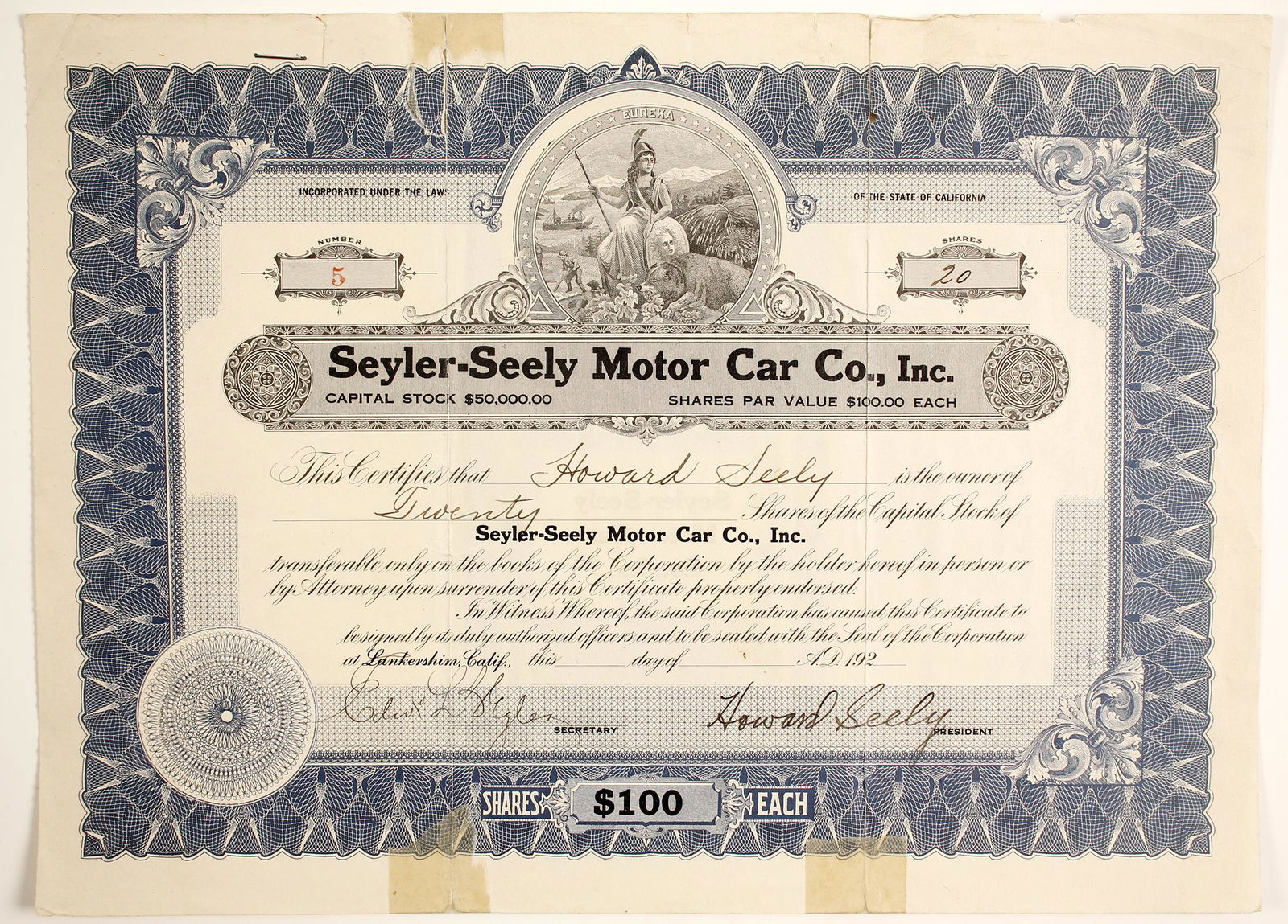 Seyler-Seely Motor Car Co. Inc. Stock  [135370] (1 of 1)