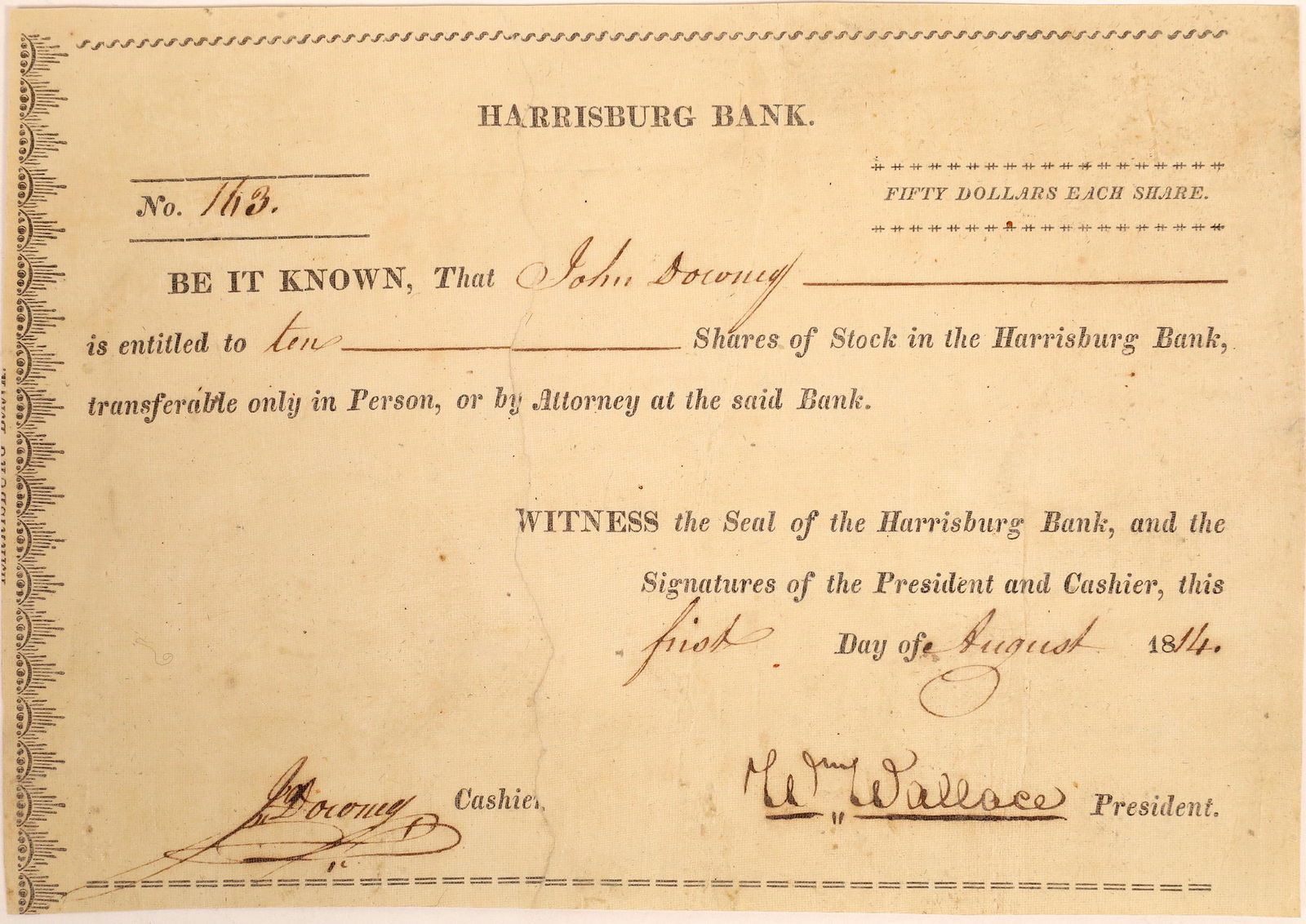 Harrisburg Bank Stock Certificate  [134109] (1 of 1)