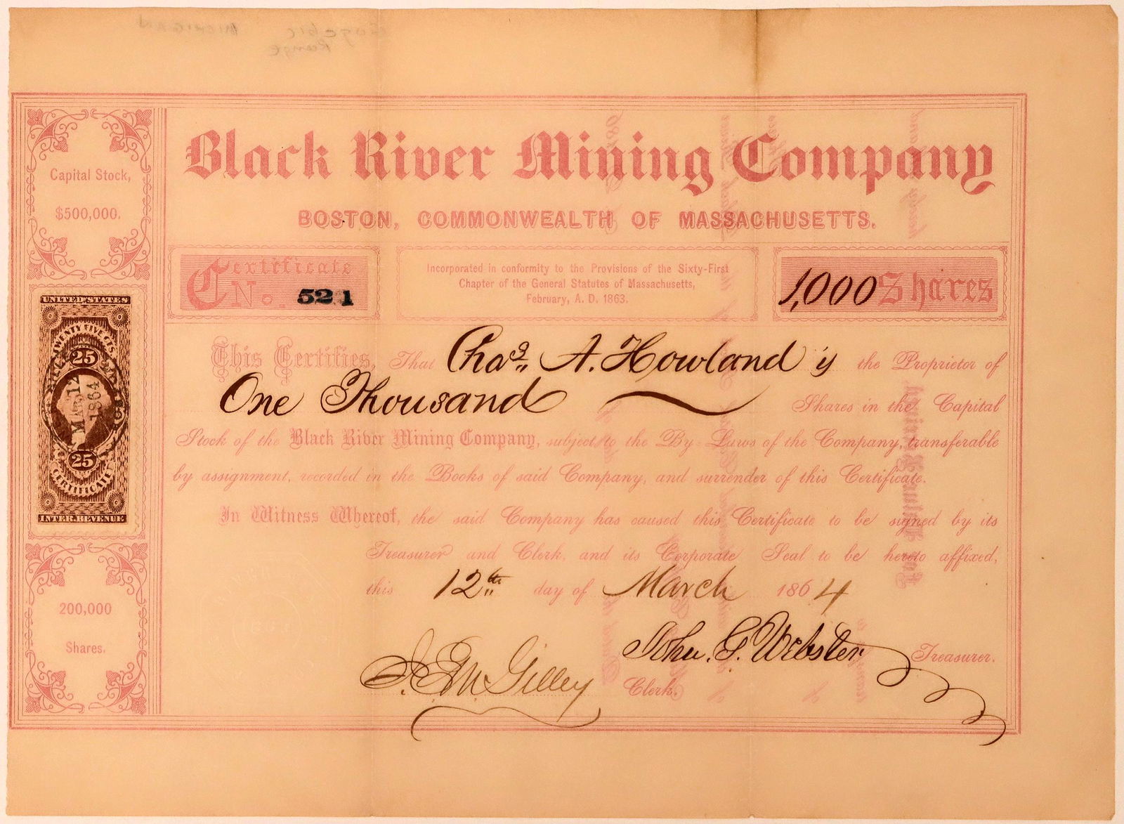 Black River Mining Co Stock, Gogebic Range,  Michigan, (1 of 1)