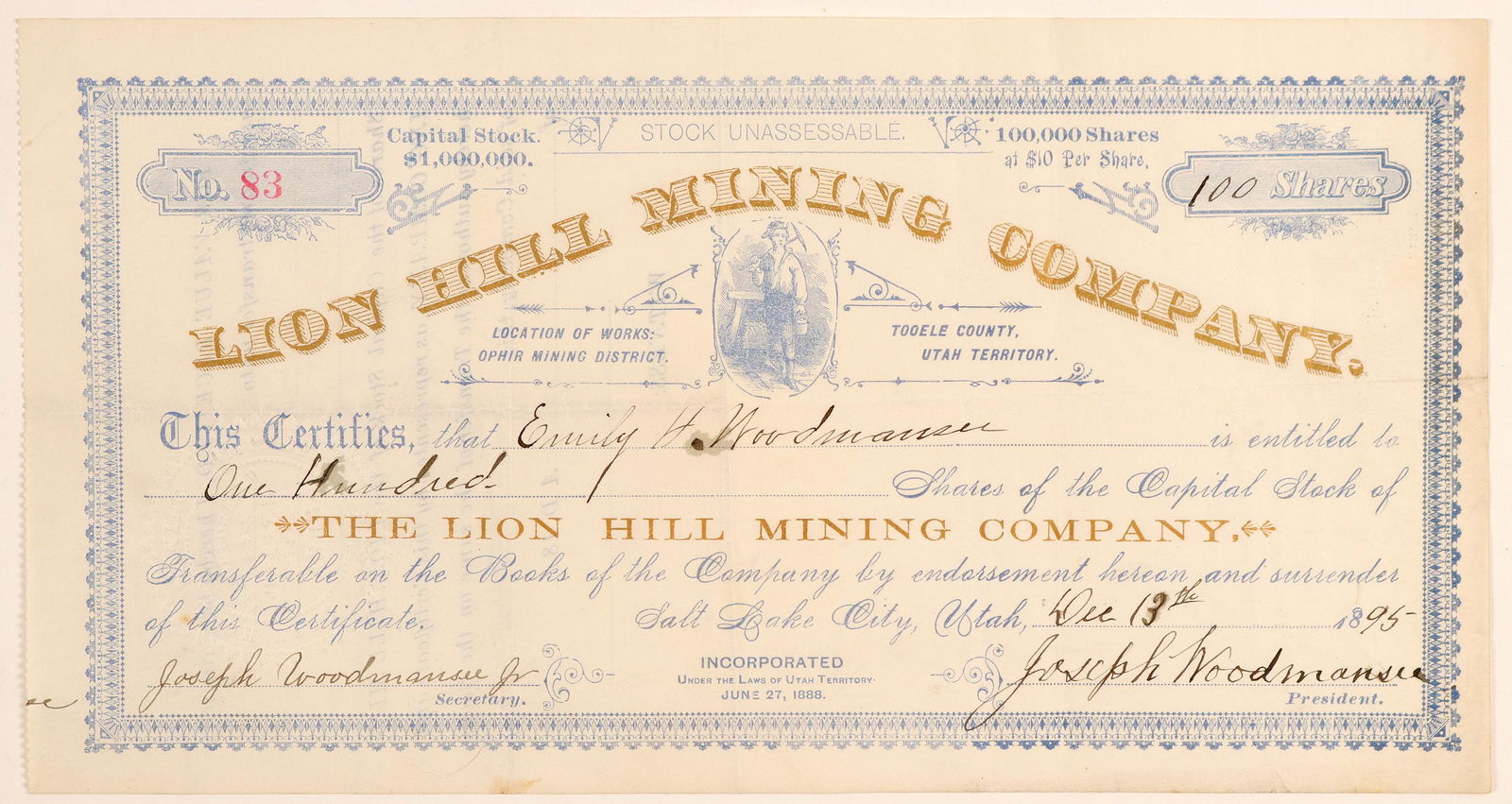 Lion Hill Mining Company Stock Certificate  [135382] (1 of 1)