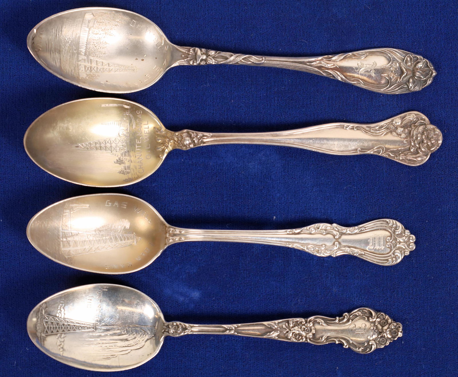 Four Different Oil Drilling Souvenir Silver Spoons (1 of 1)