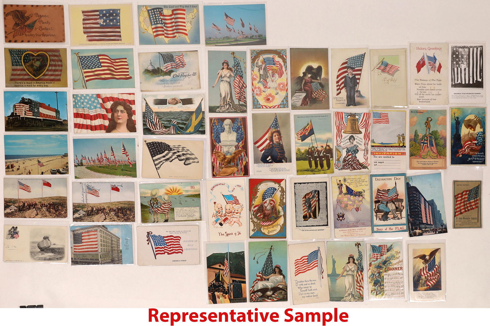 Patriotic U.S. Flag RPCs and Litho Postcards (100) (1 of 1)