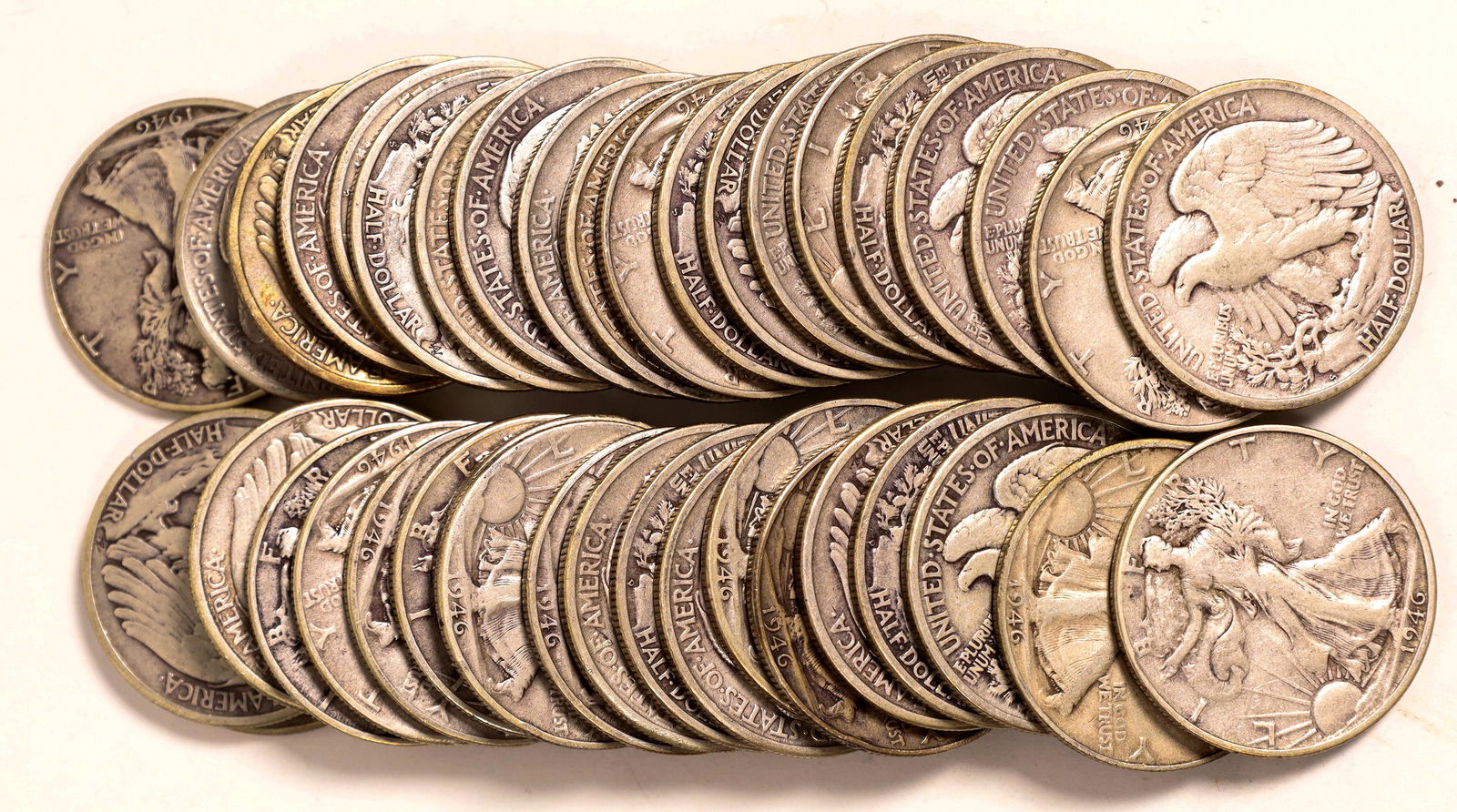 Walking Liberty Half Dollar Rolls [131184]: Lot of two 20 coin rolls of Walking Liberty half dollars: 1946-D and one roll of 1946-S. G-VF condition. Date: Country (if not USA): State: City: Provenance: Ken Prag Collection