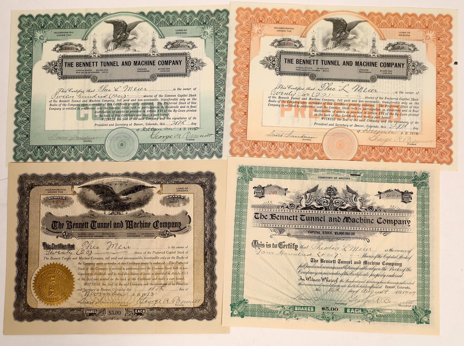 Bennett Tunnel and Machine Company Stock Certificates (1 of 1)