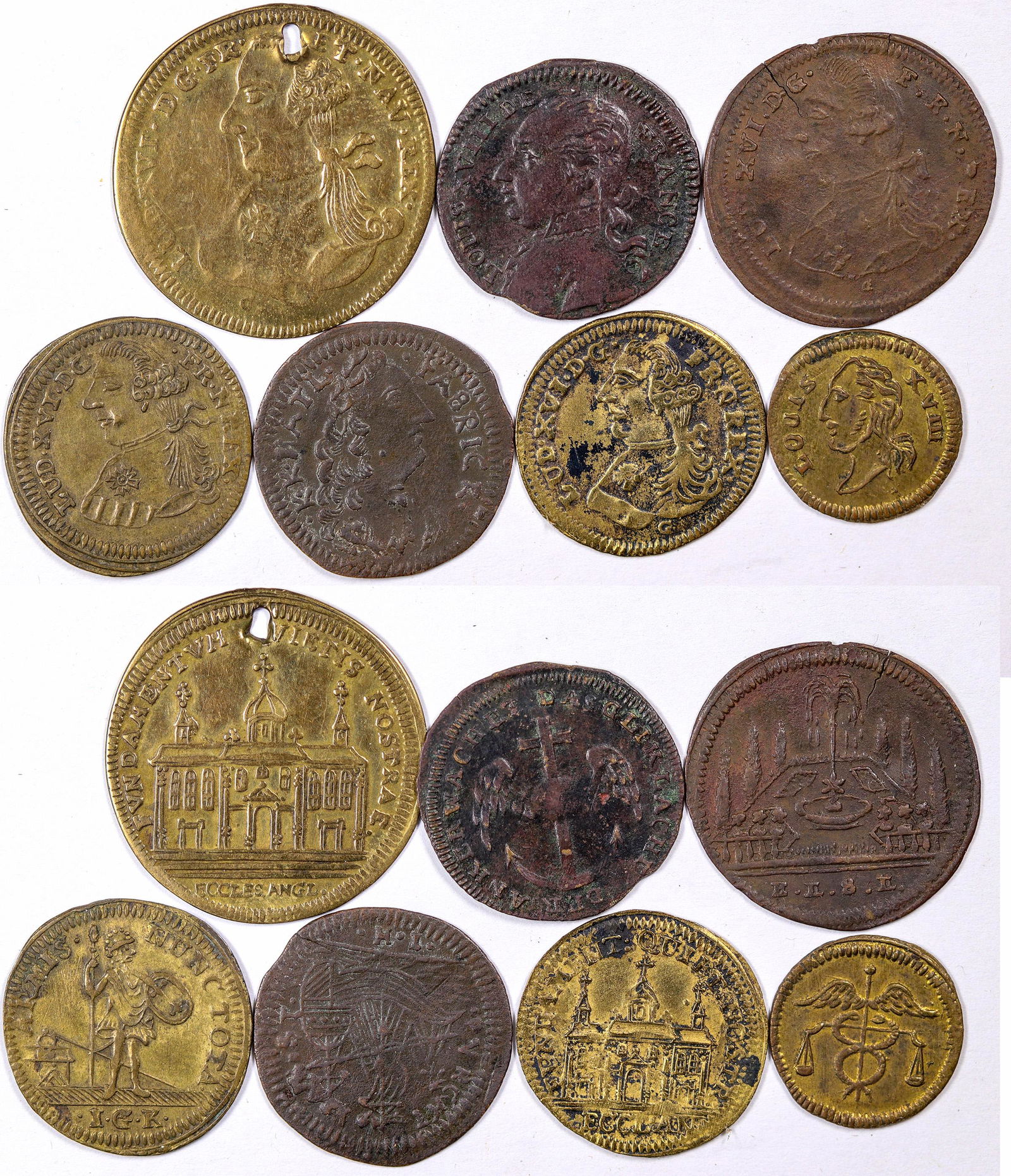 Louis XVI & Louis XVIII Jetons [126151]: Seven early jetons: 5 Louis XVI, 2 Louis XVIII.Date: Country (if not USA): FranceState: City: Provenance: Benjamin Fauver Collection