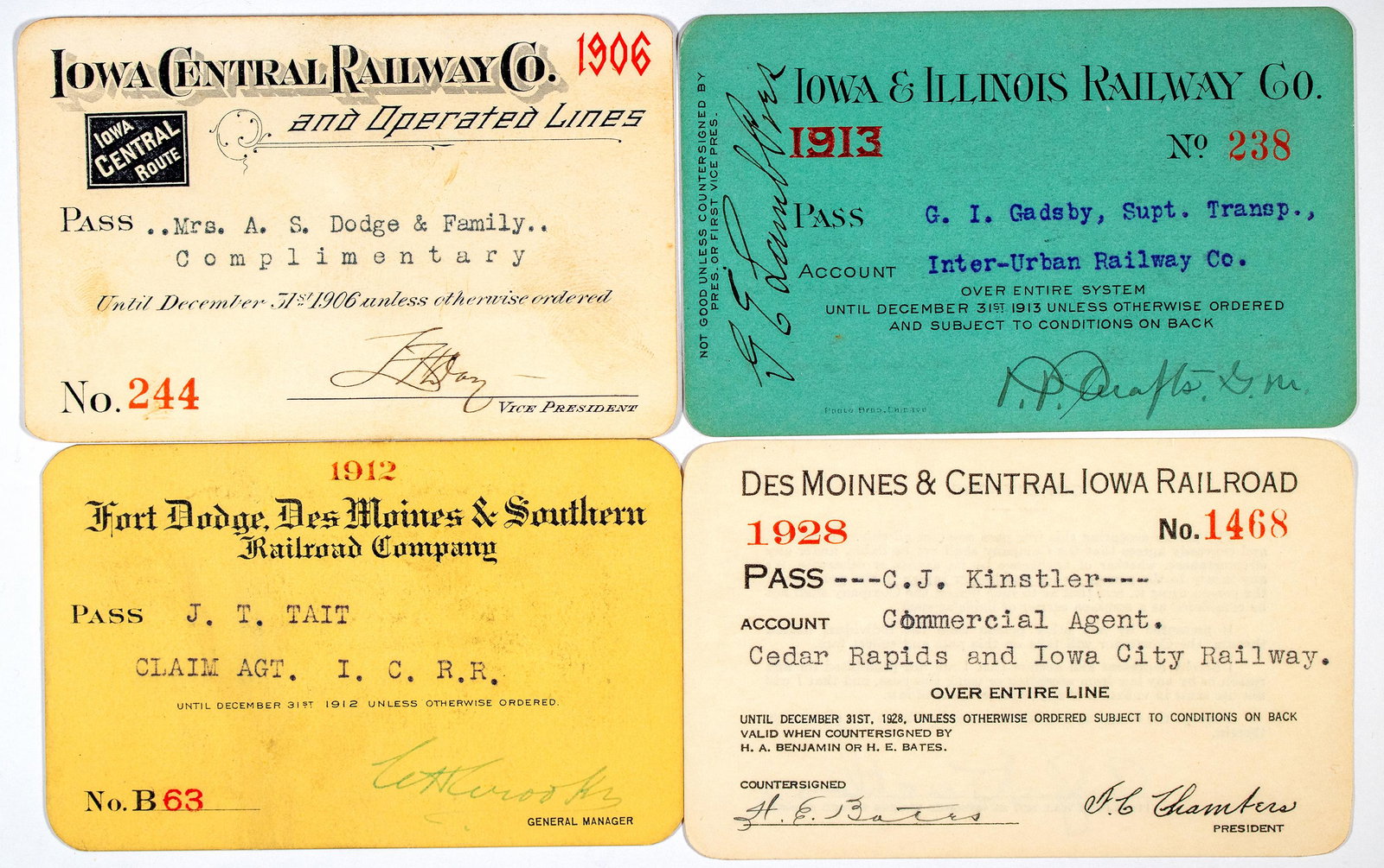 Iowa Railroad Passes Lot of 4  [138889] (1 of 2)