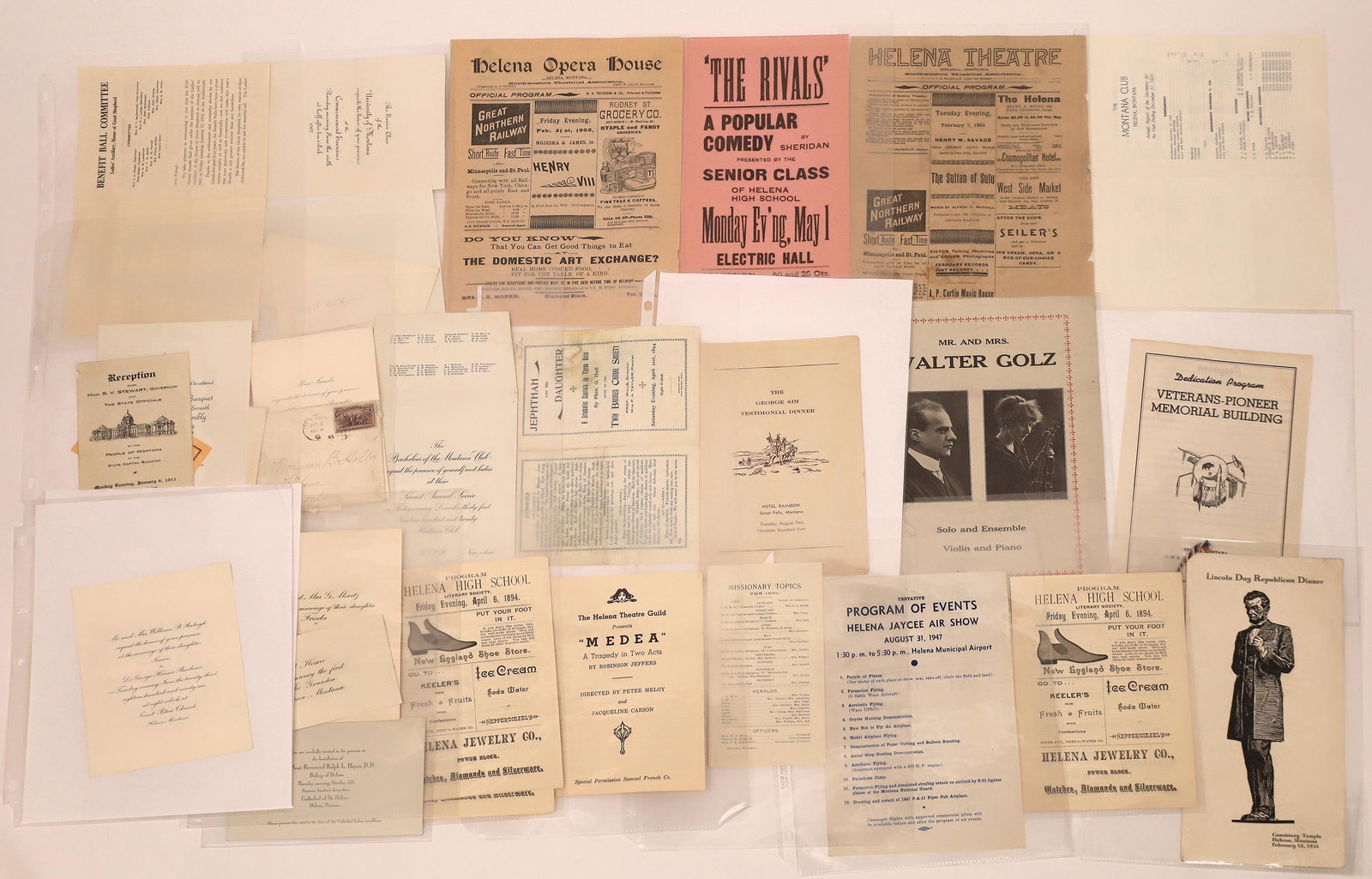 Helena Invites, Commencements, Etc (Approx. 50): A collection of (50) advertising billheads and such from the Helena area. Included are invitations, play notices, commencement exercise, invitations, wedding invites. A real slice of life imprint. Ple