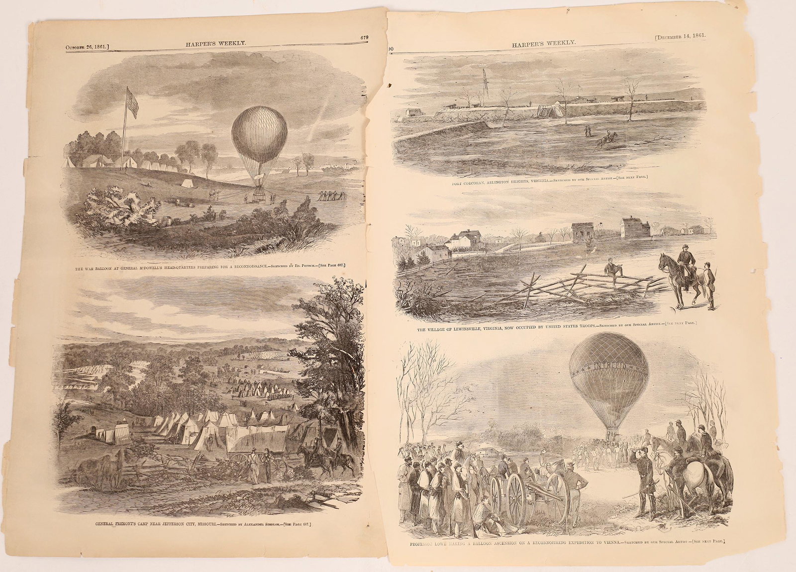Civil War Block Prints in the Harper's Weekly 1861: This lot of Harper's Weekly newspapers cover Civil War pictures in block print form from 1861. Several pages are half-page or third-page sized prints. The October issue has detailed maps inside. Pleas