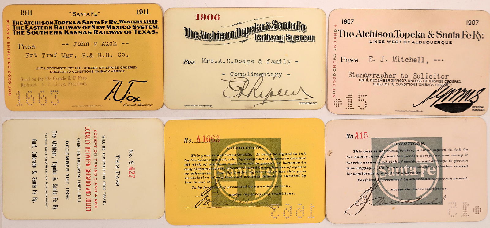 Railroad Passes, Atchison, Topeka & Santa Fe RY - 3 (1 of 1)