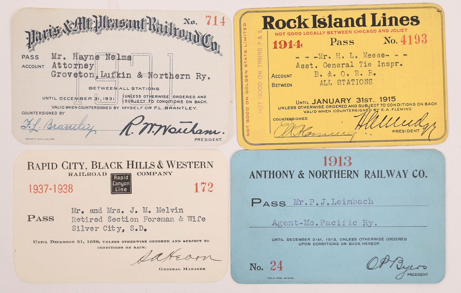 Railroad Passes, Various - 4  [138598] (1 of 2)