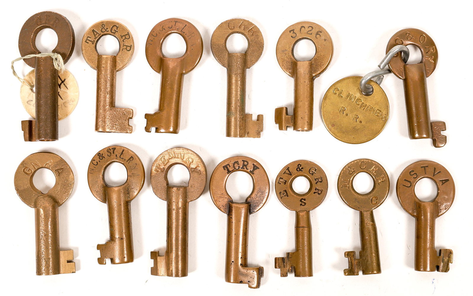 Railroad Lock Keys (13), various Tennessee RR Lines (1 of 1)