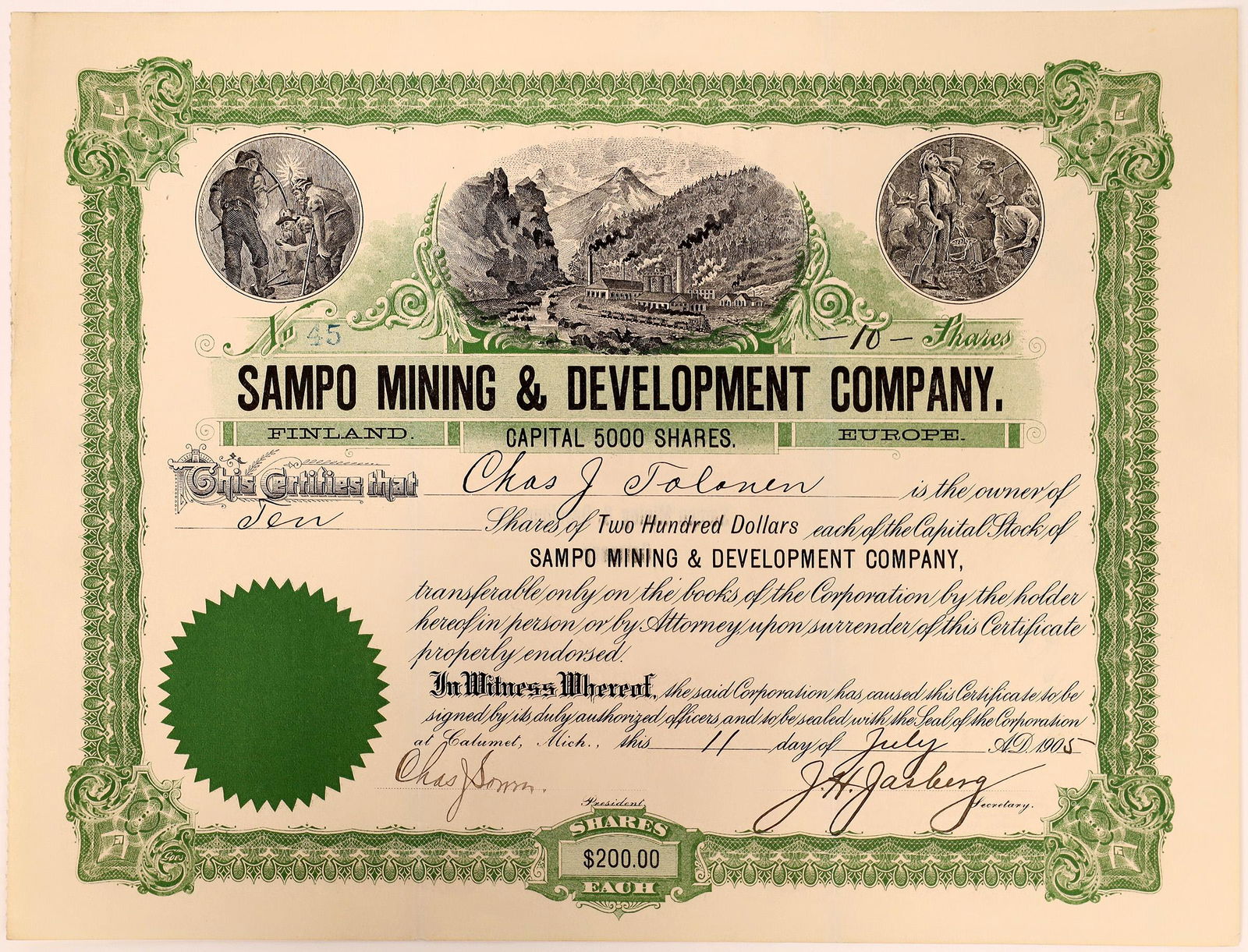 Sampo Mining & Development Stock Ã± Finland and (1 of 1)