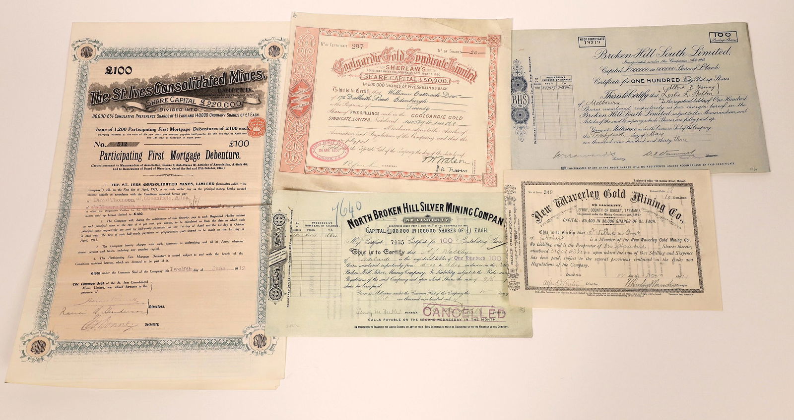 Five Australian Mining Stock Certificates  [130452] (1 of 1)