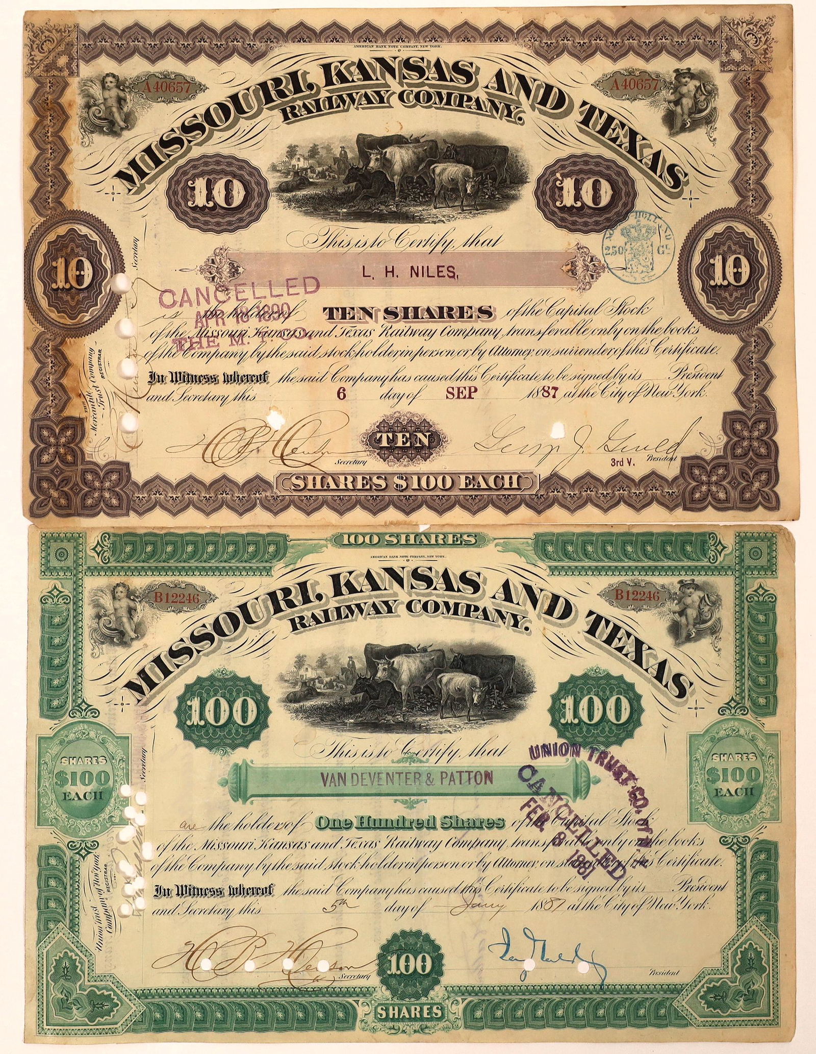 Missouri, Kansas & Texas Railway Co. Stocks, One Signed (1 of 1)