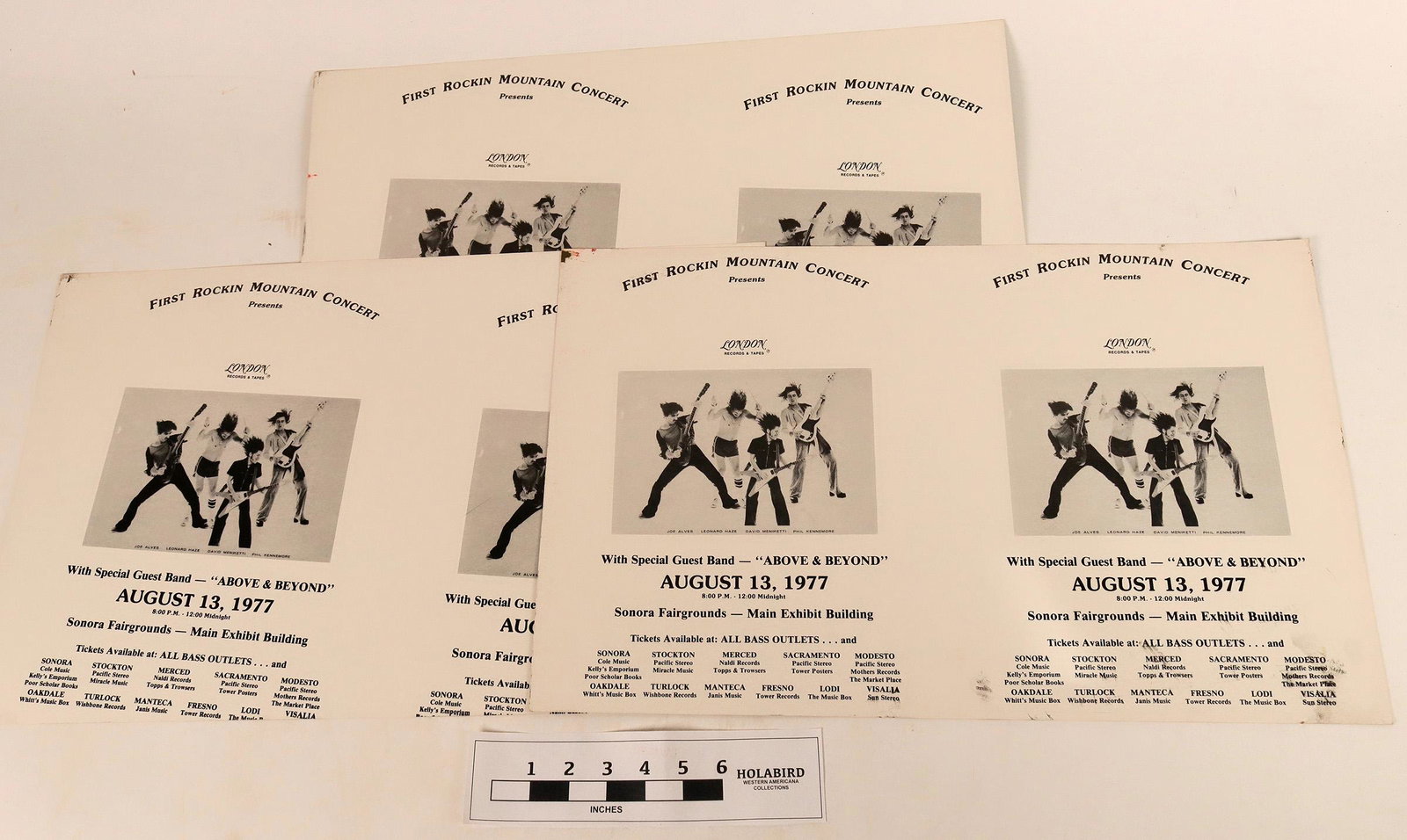 Rock-n-Roll Posters (Printer Overrun) [120906]: These are printer overruns of a poster advertising a rock concert in the Gold Rush town of Sonora, California on August 13, 1977. The concert featured London Records artists "Far & Beyond. There are t