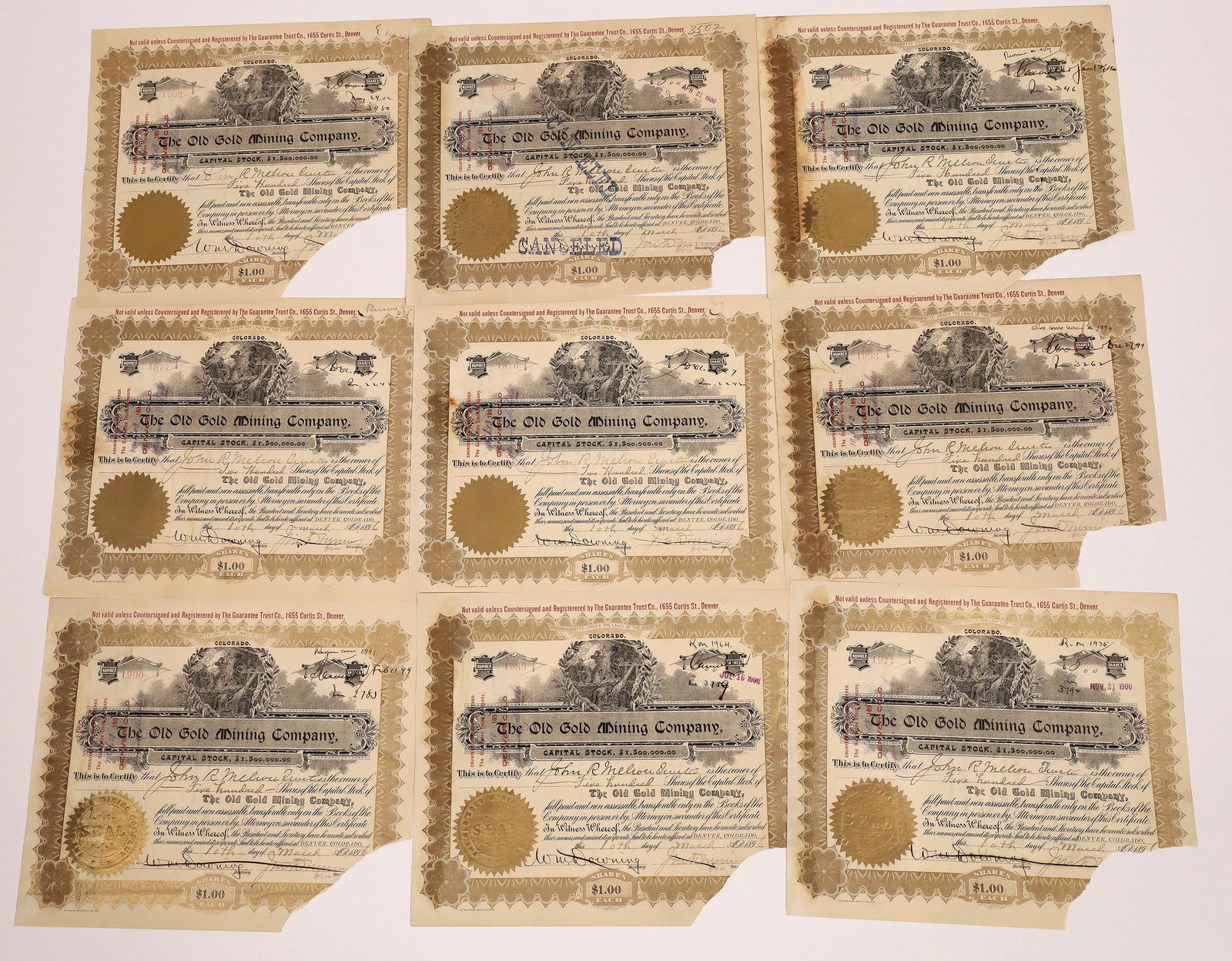 Old Gold Mining Company Stocks, 1896  [130634] (1 of 1)