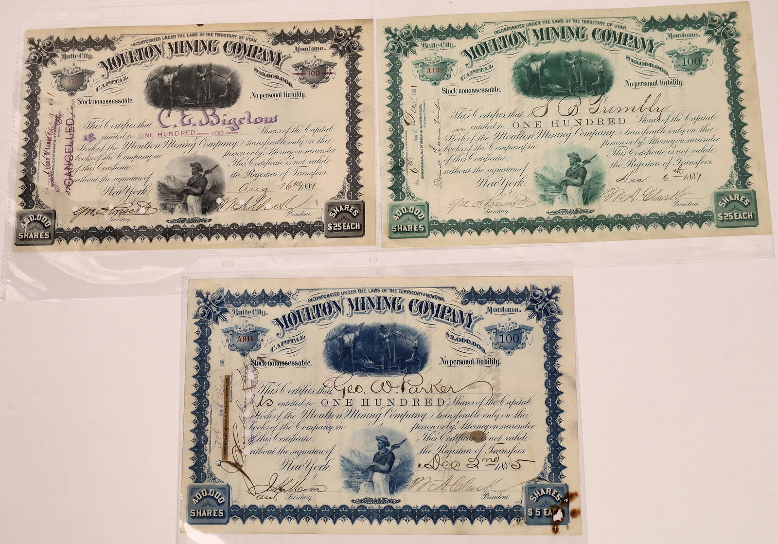 Moulton Mining Company Stock Certificate Collection (1 of 1)