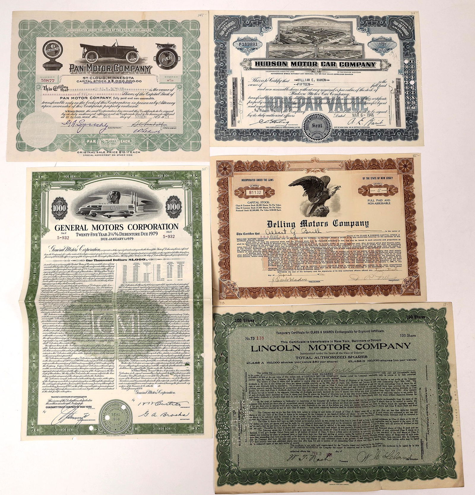 Auto Company Stocks, Five Different Companies #3 (1 of 1)