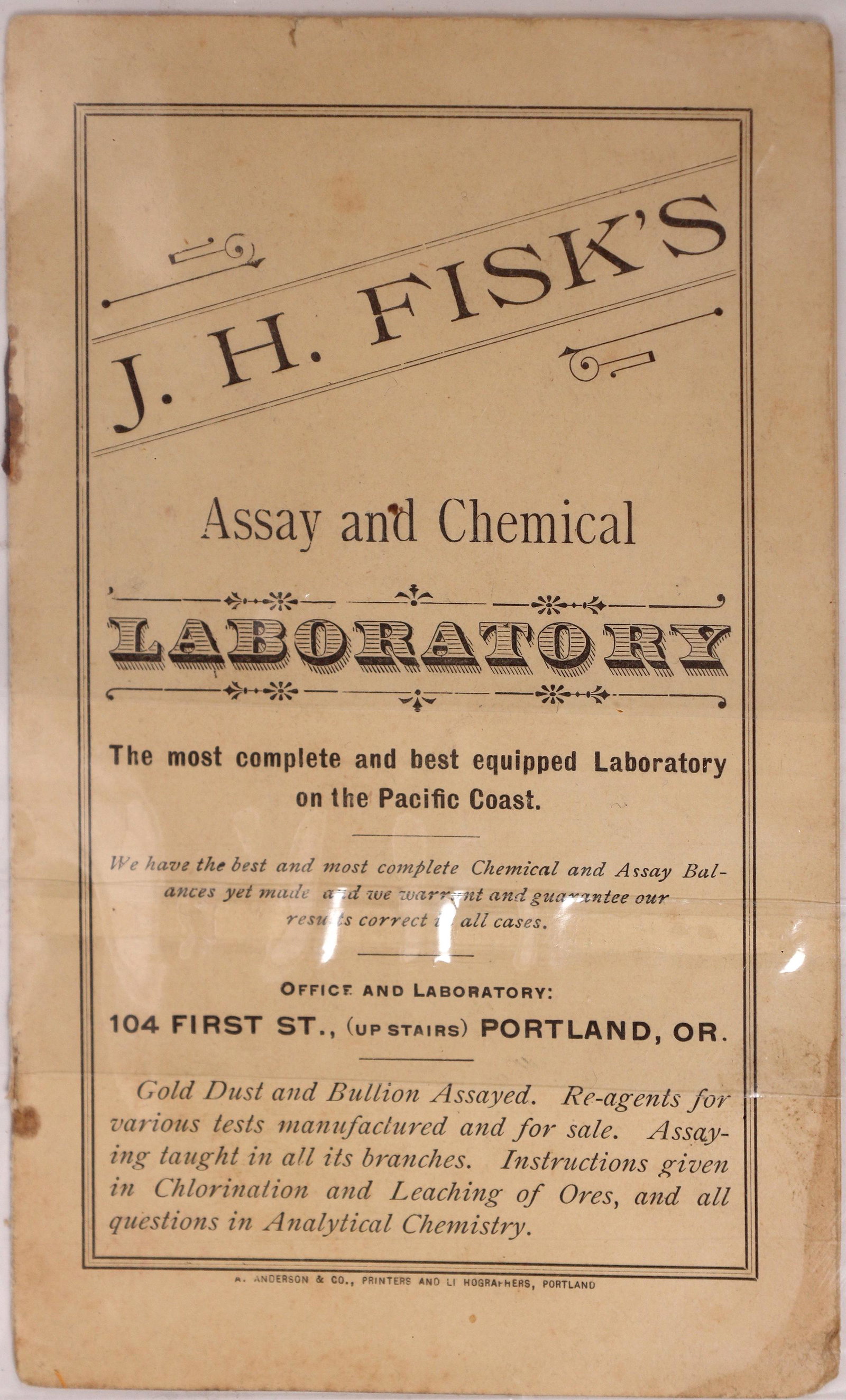 J.H. Fisk Assayer Booklet, Portland, Oregon; c. 1870s (1 of 2)