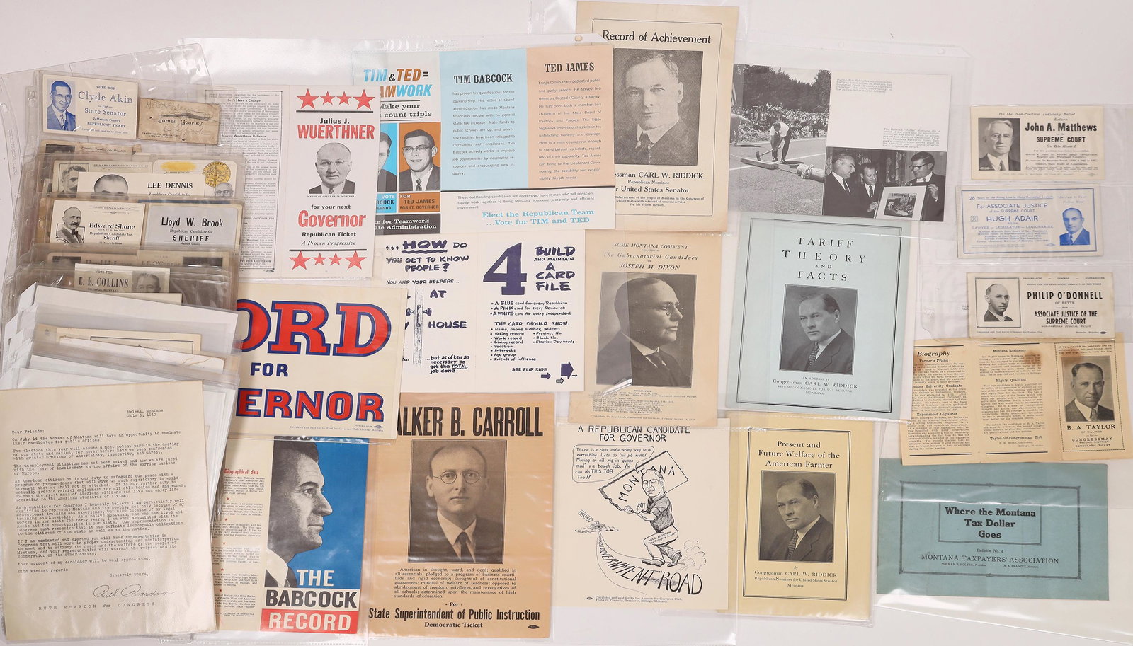 Montana Political Ephemera (150) [143253]: Lot of approx. 150 pieces of political ephemera from Montana c. 1920s - 1960s. Over100 pieces are business cards and circulars announcing office candidacies. (Ex: Alex (Red) McDonald for Alderman four