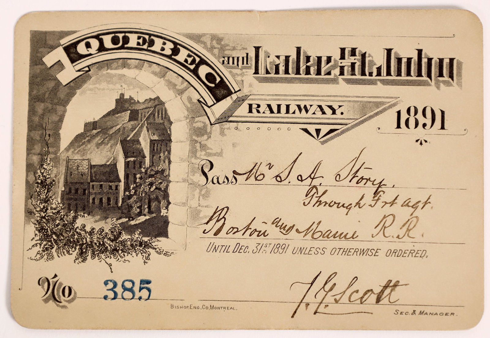 Quebec & Lake St. John Railway Annual Pass  [134684] (1 of 2)