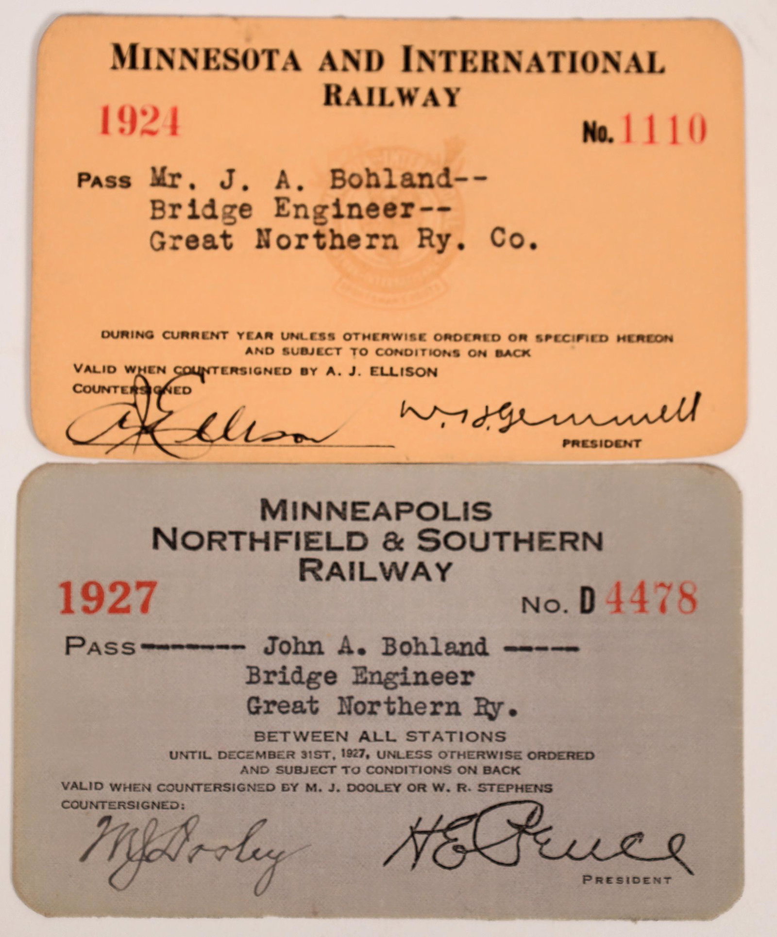 Two Different Minnesota Railroad Annual Passes (1 of 2)