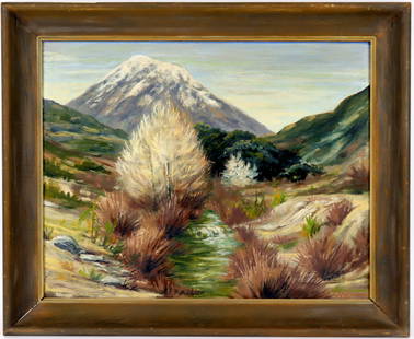 Nevada Landscape Painting by Tappendorf [148534]: Framed Nevada landscape painting by J. Tappendorf, unlisted in Nevada art books. Frame 23.5x28.5", painting 23x28.5", .25" chip in upper center of painting. City: State:Nevada Date: