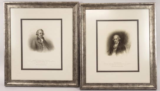 James Watt/ Matthew Boulton London Portraits [148588]: Two framed and matted portraits of Mr. James Watt and Matthew Boulton, Esq. From an original picture by Sir William Beechey, published February 7, 1812 in London. Frames are 21 x 23 inches, silver