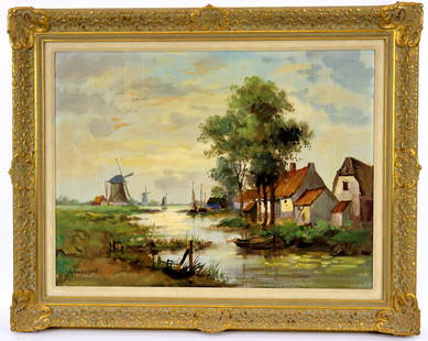 Landscape and Windmills Painting [148532]: Framed landscape painting by Yanselyan? with 3 windmills. Frame 24x30", painting 17.5x23.5". City: State: Date: