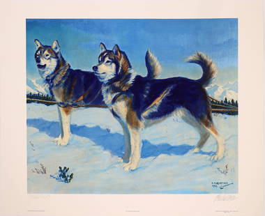 Alaska Art Prints, Signed (3)  [133264]: Three nice Alaska art prints. They Opened the North Country, signed by Machetan 756/950 24x30". Kuskowim 300 Dog Race signed by Archie?, centennial edition, 374/500 16x24". Summer Tapestry by Ernest B