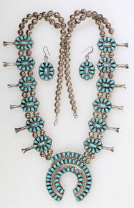 Navajo Squash Blossom Turquoise & Coral Set Double Sided!  [141528]