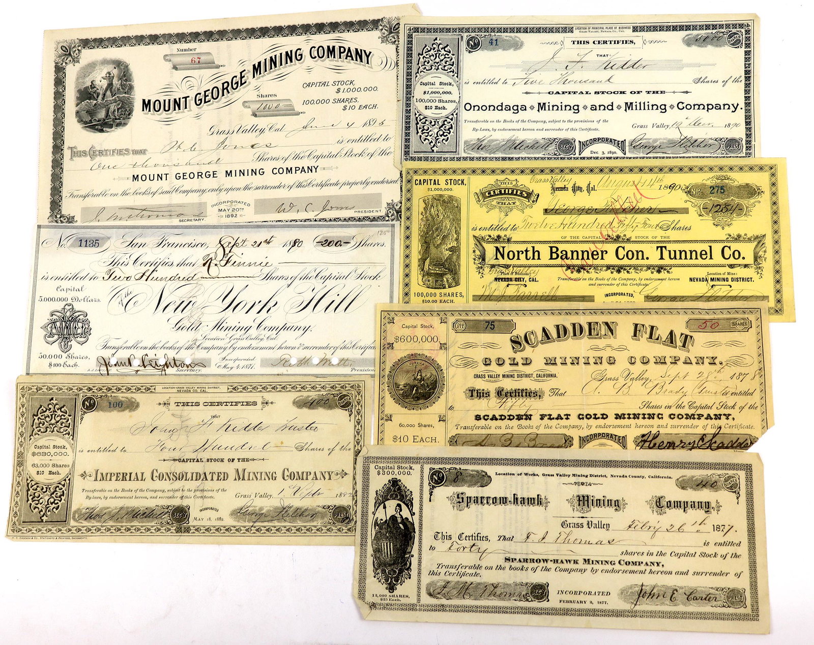 Grass Valley, California Mining Stock Certificate Group  [143604] (1 of 1)
