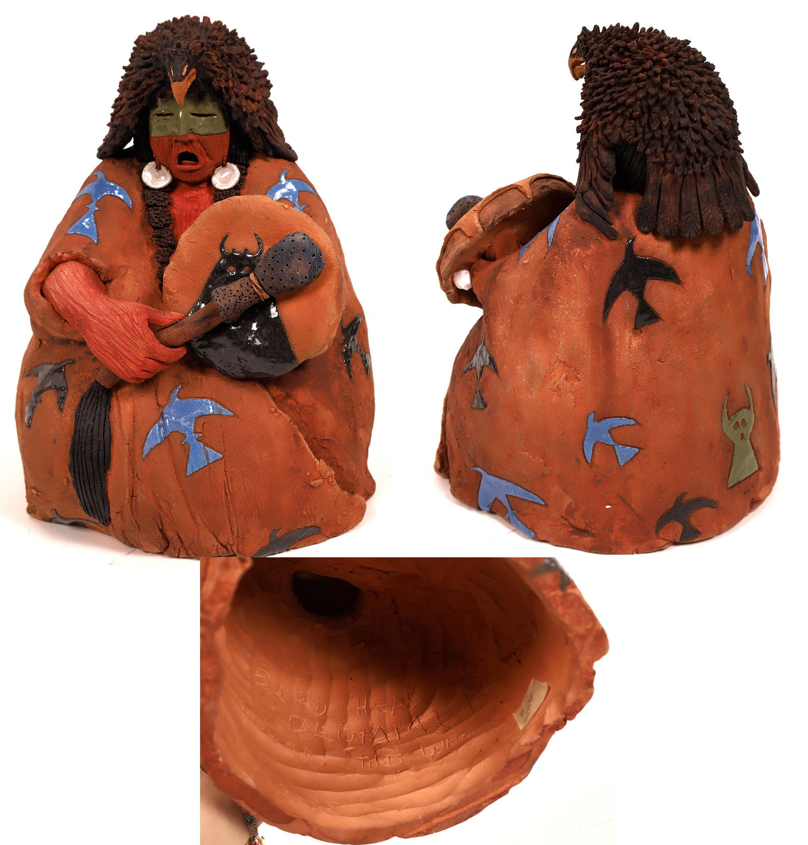 La Fontaine Ceramic Bird Head Mask Man with Drum  [143016] (1 of 1)