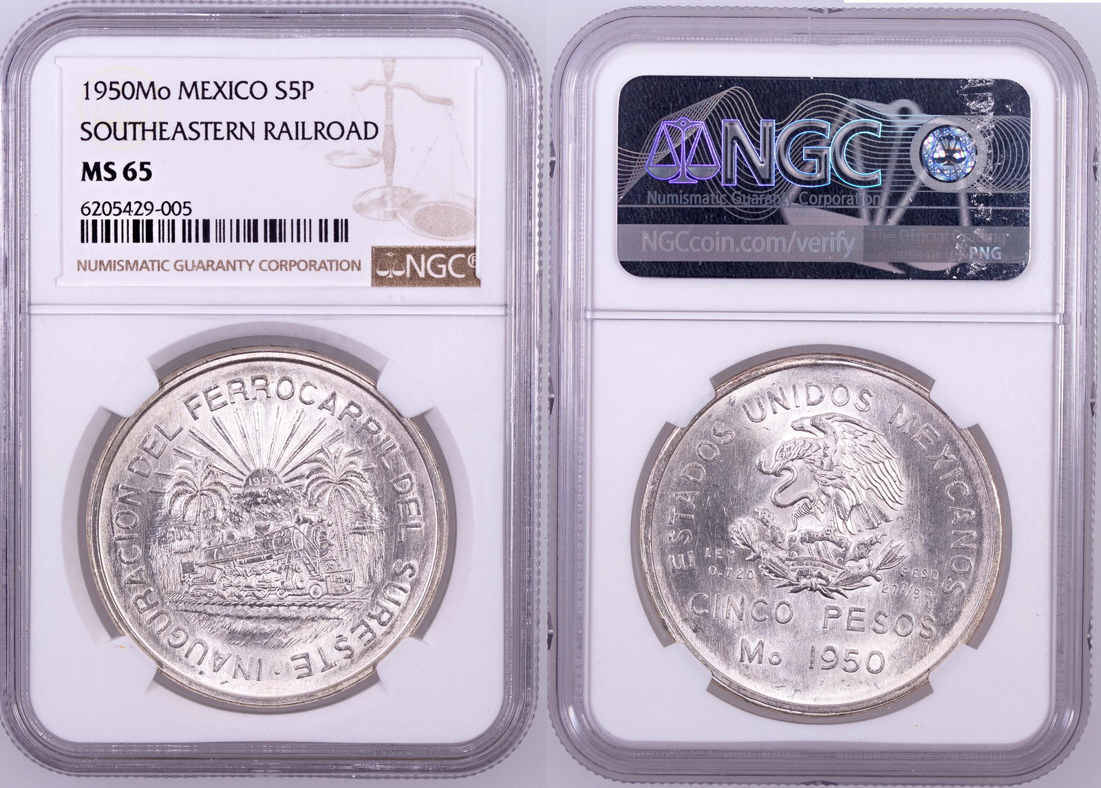 Southeastern Railroad Cinco Pesos Silver  [150651] (1 of 1)