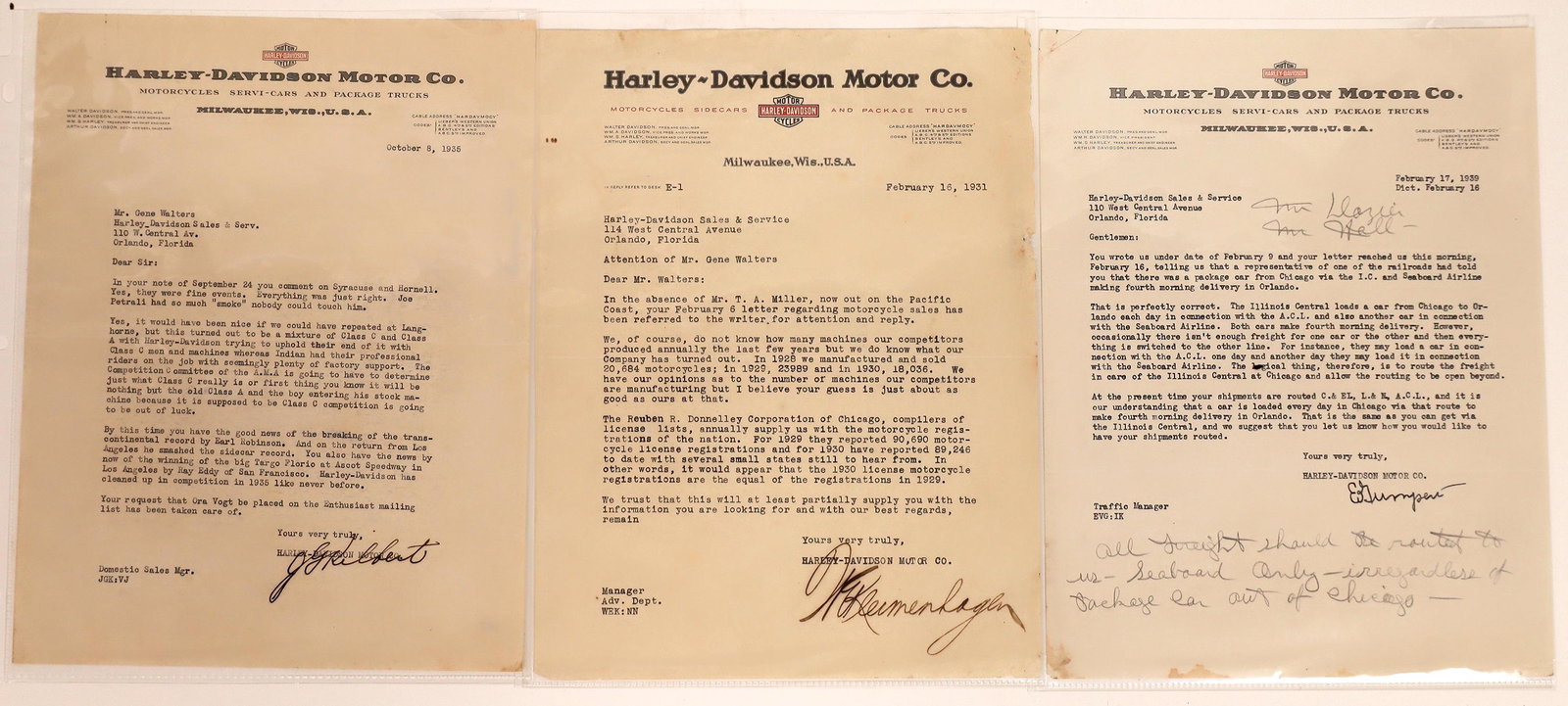 Harley Davison Letterhead Correspondence (3)  [130547] (1 of 1)