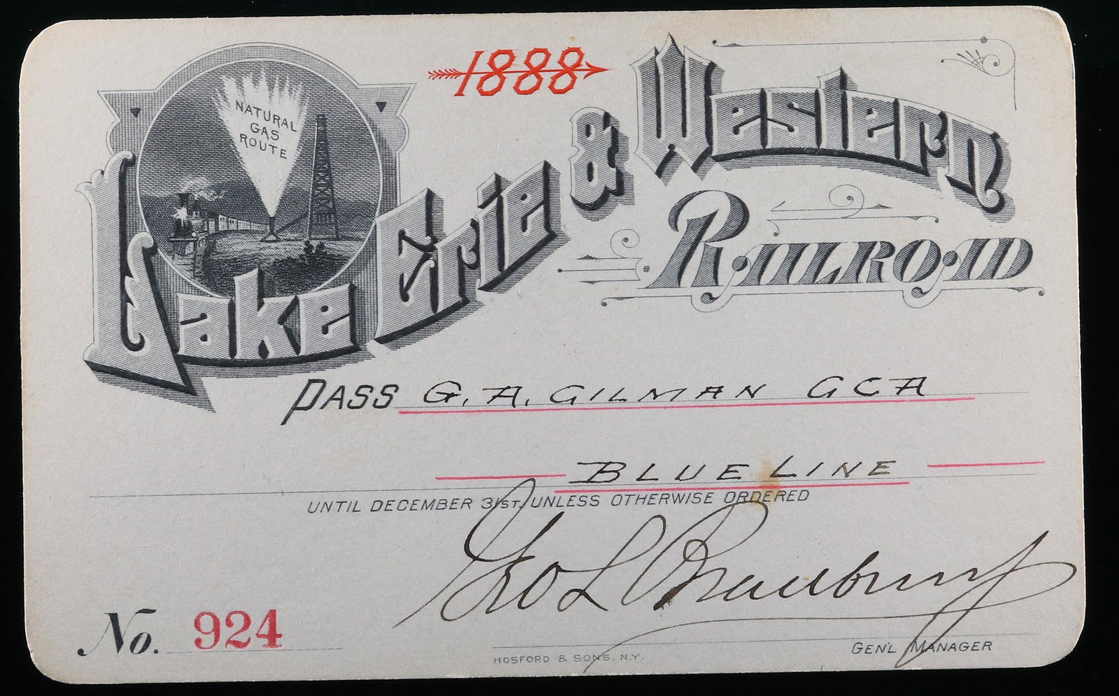 Lake Erie & Western Railroad Pass [151331] (1 of 2)