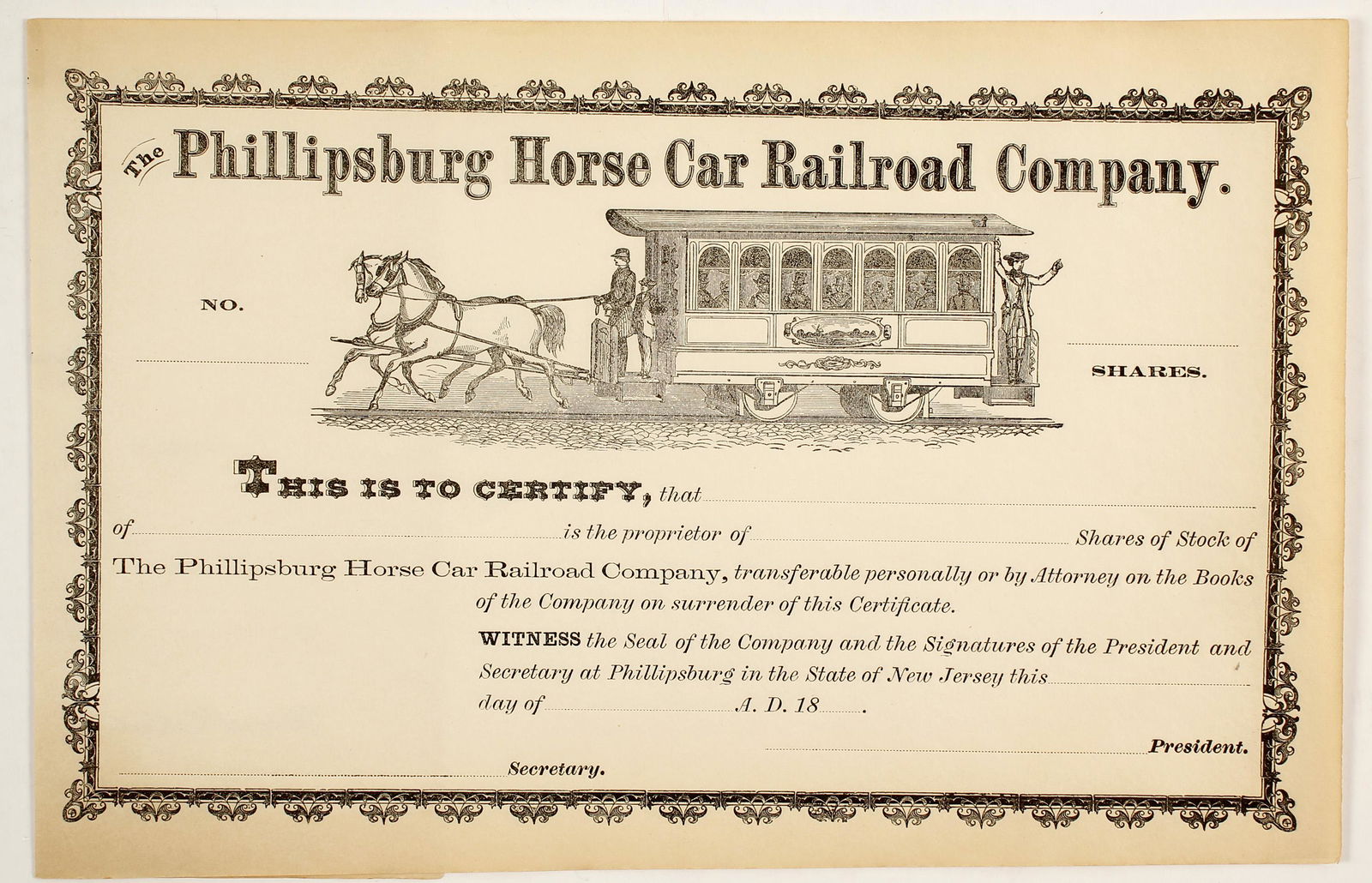 Phillipsburg Horse Car Railroad Co Stock [153207] (1 of 1)