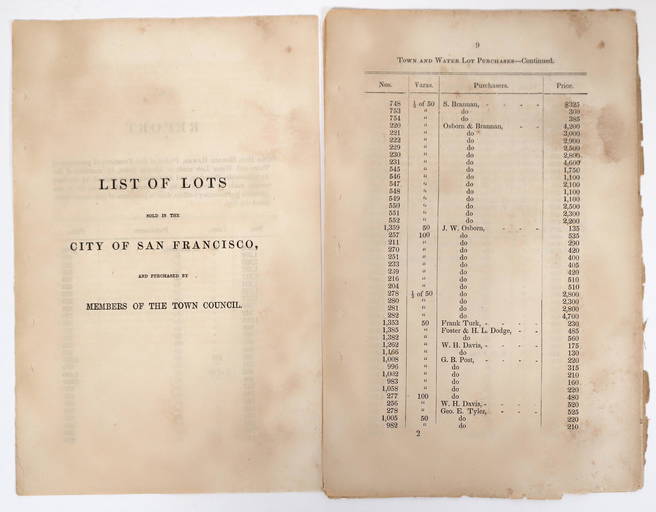 List of SF Gold Rush Property Sales to Sam Brannan & Others [155409